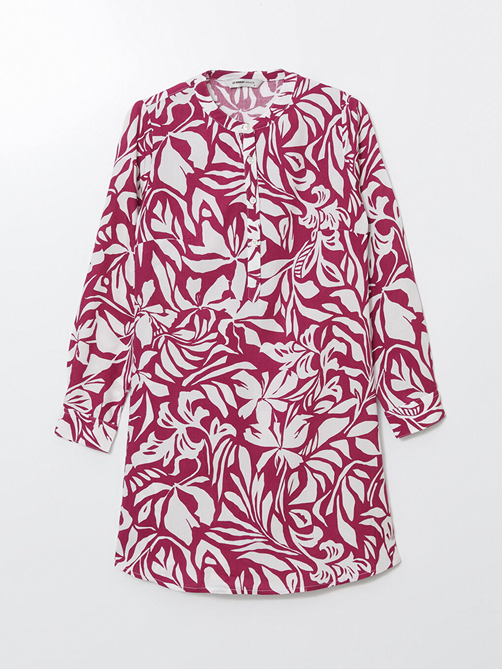 Grandad Collar Patterned Women's Shirt Tunic -S5DO92Z8-LRE