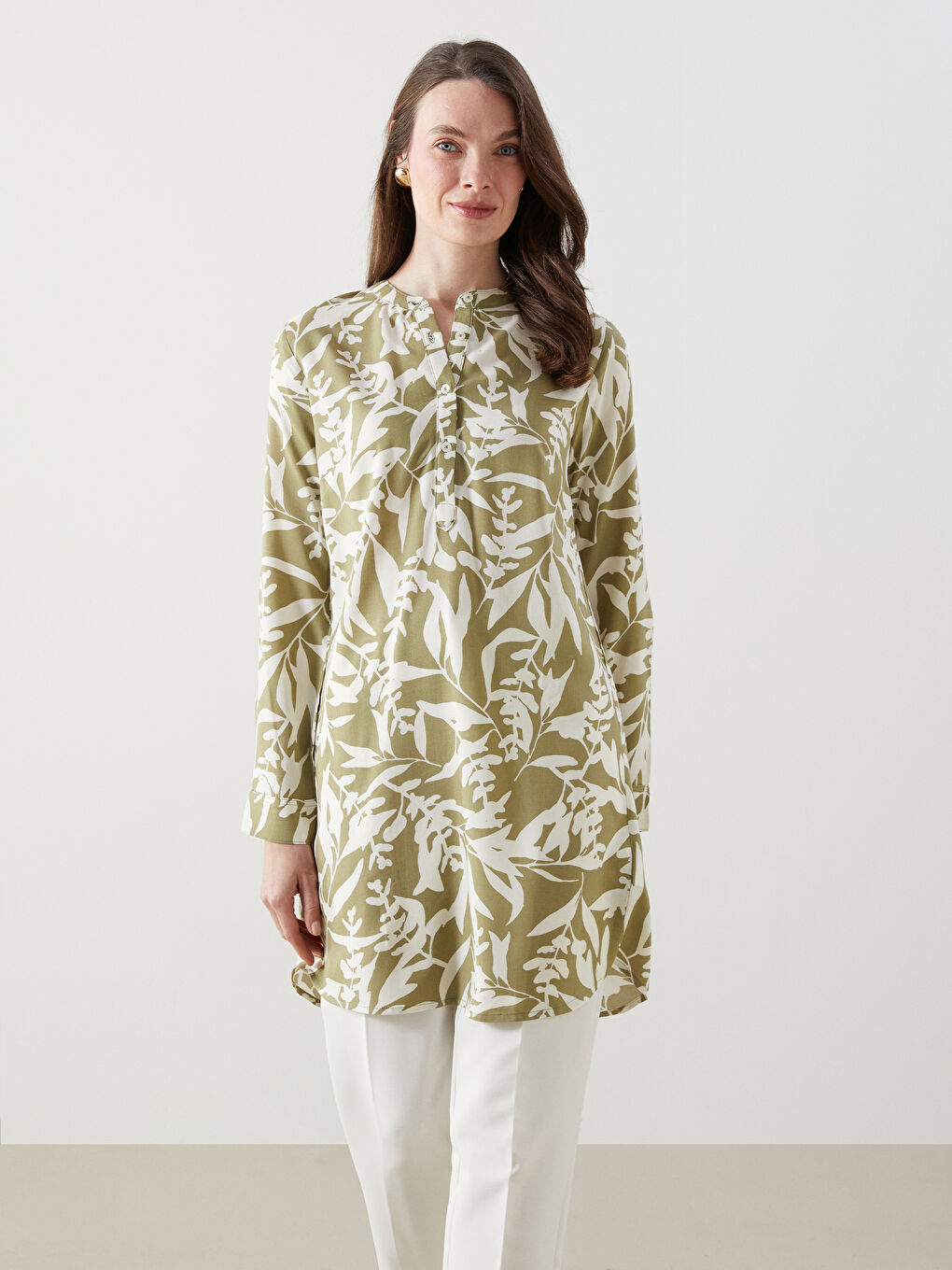 Grandad Collar Floral Women's Shirt Tunic -S5DO92Z8-LRR