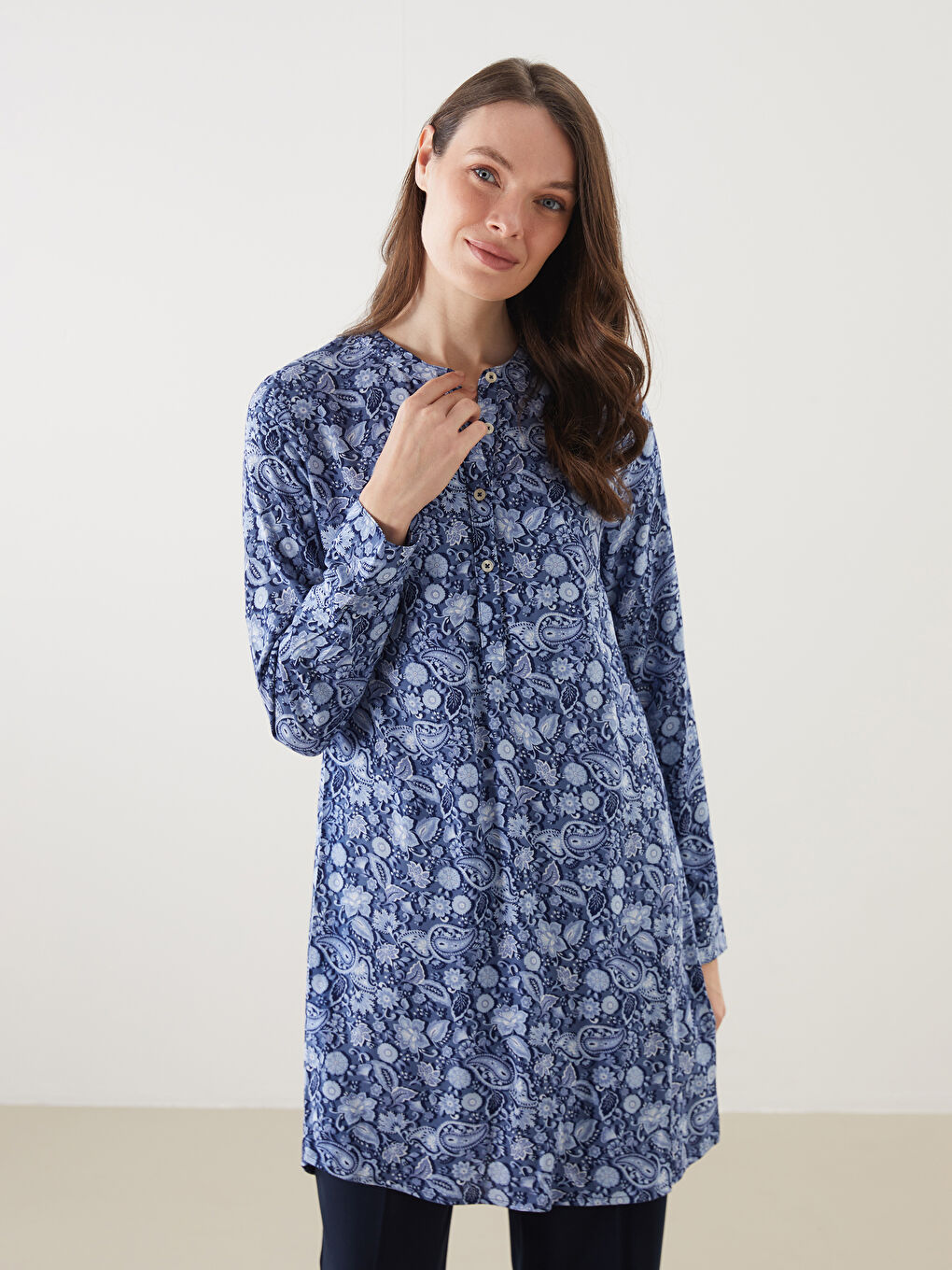 Grandad Collar Floral Women's Shirt Tunic -S5DO92Z8-LSJ