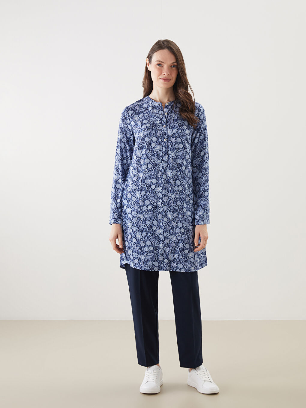 Grandad Collar Floral Women's Shirt Tunic -S5DO92Z8-LSJ