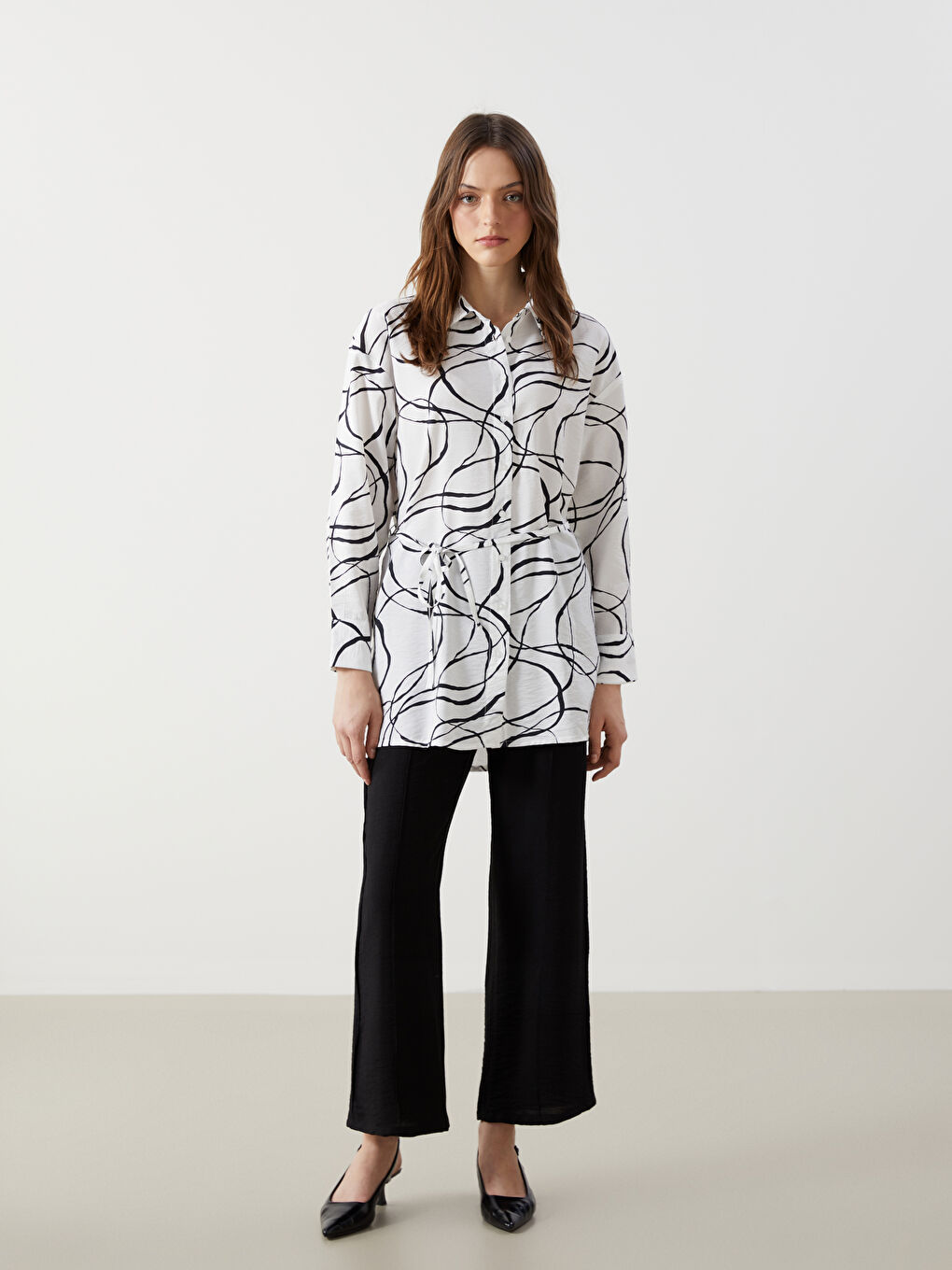 Tie Waist Detailed Patterned Women's Shirt Tunic -S5DP04Z8-LQJ