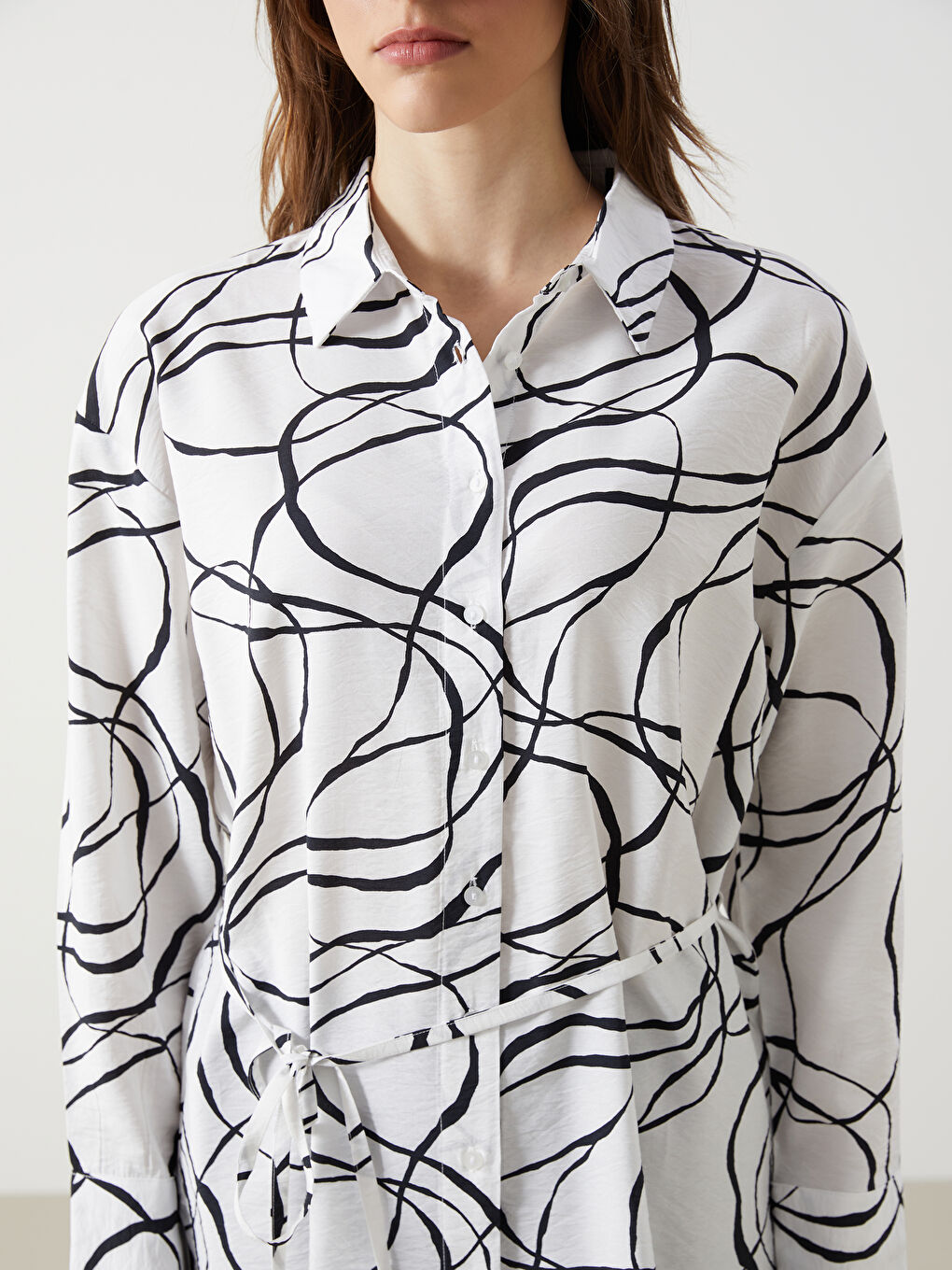 Tie Waist Detailed Patterned Women's Shirt Tunic -S5DP04Z8-LQJ