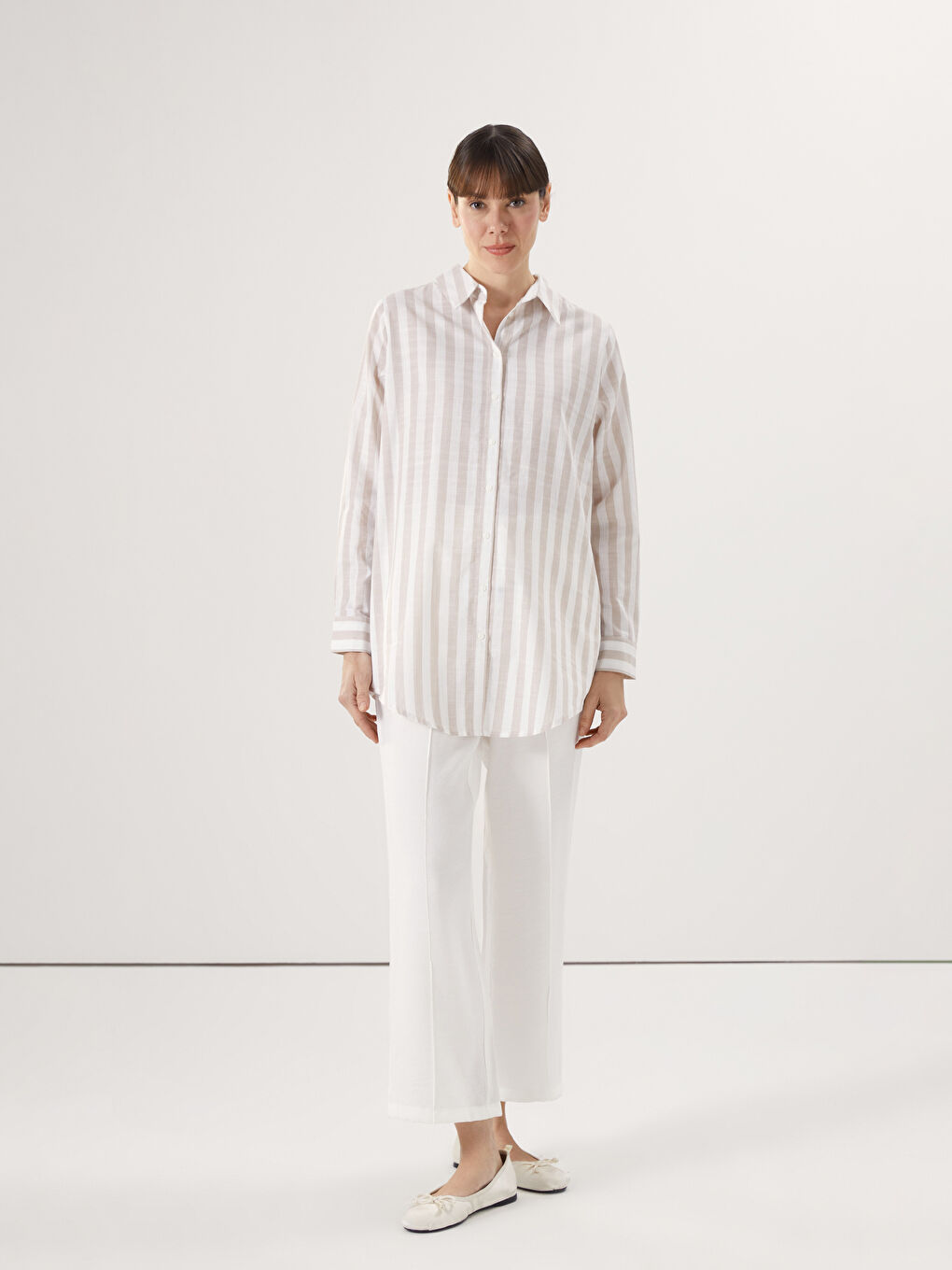 قميص تونيك مخطط بوبلين للسيدات-1