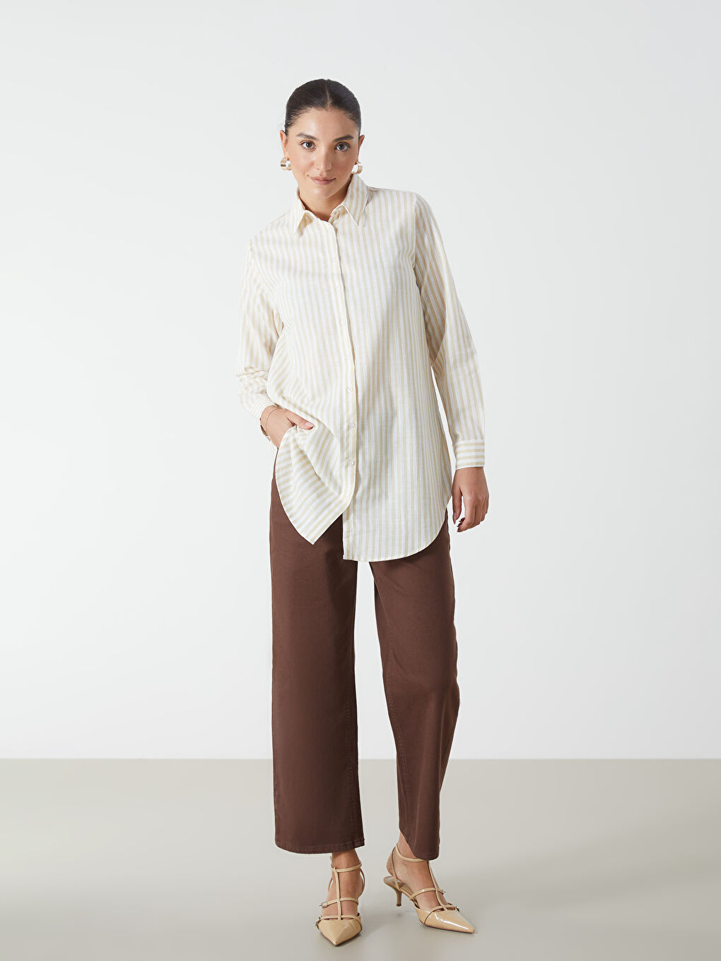 Striped Poplin Women's Shirt Tunic -S5DP08Z8-ELZ