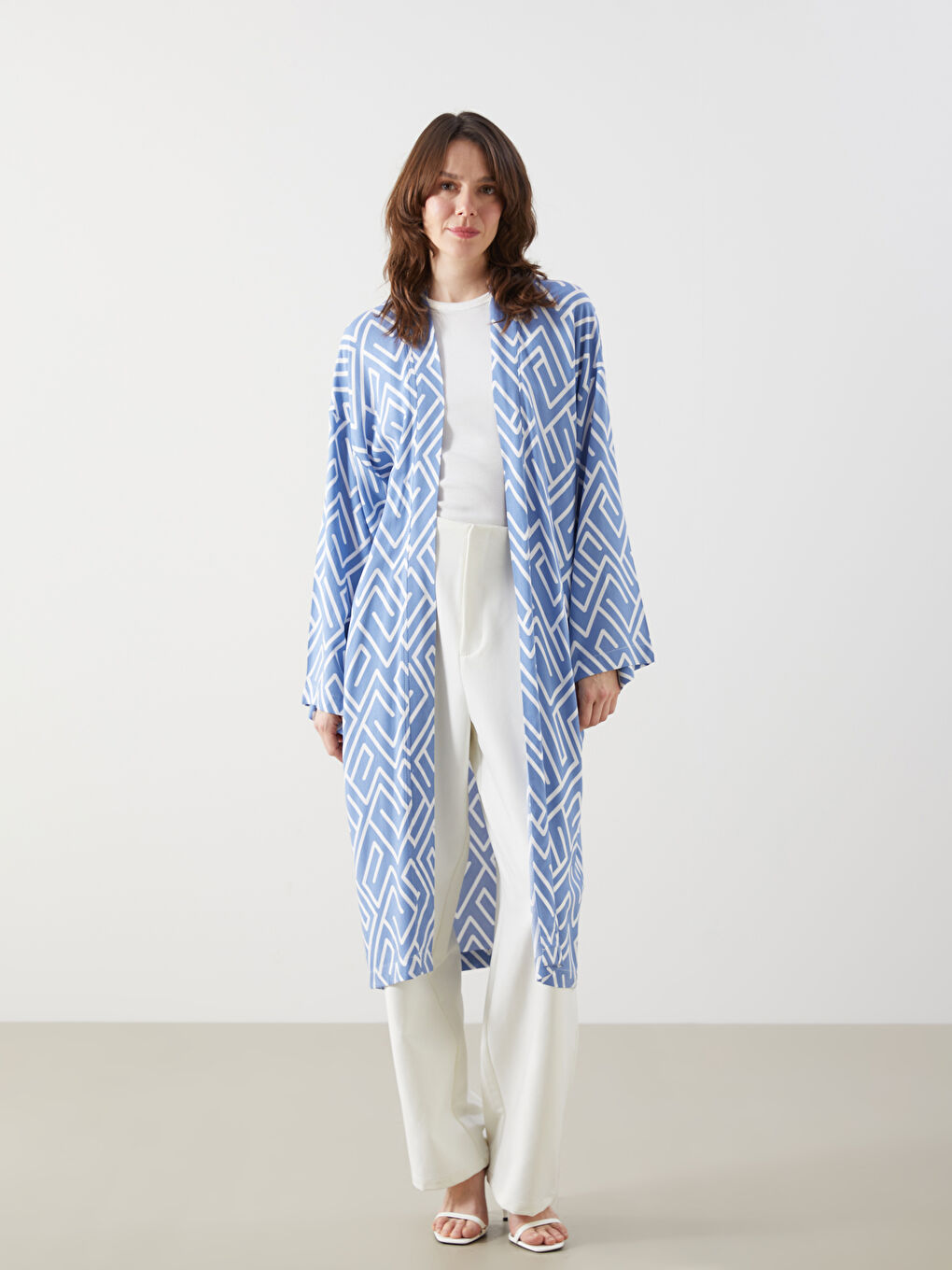 Shawl Collar Patterned Oversize Women's Kimono -S5DP18Z8-LTM