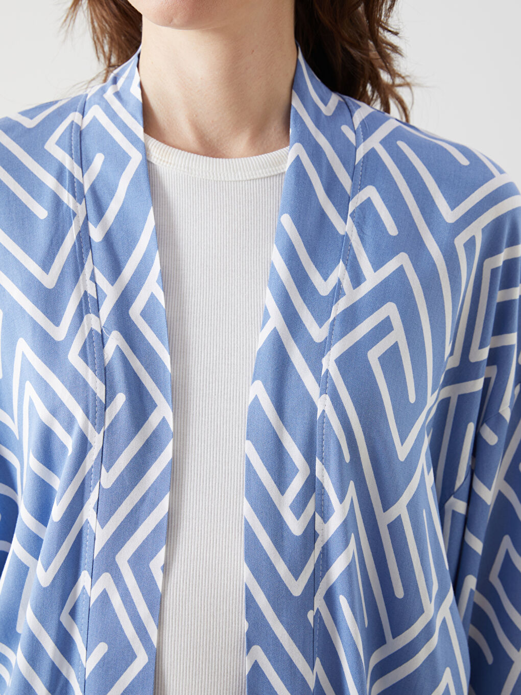 Shawl Collar Patterned Oversize Women's Kimono -S5DP18Z8-LTM