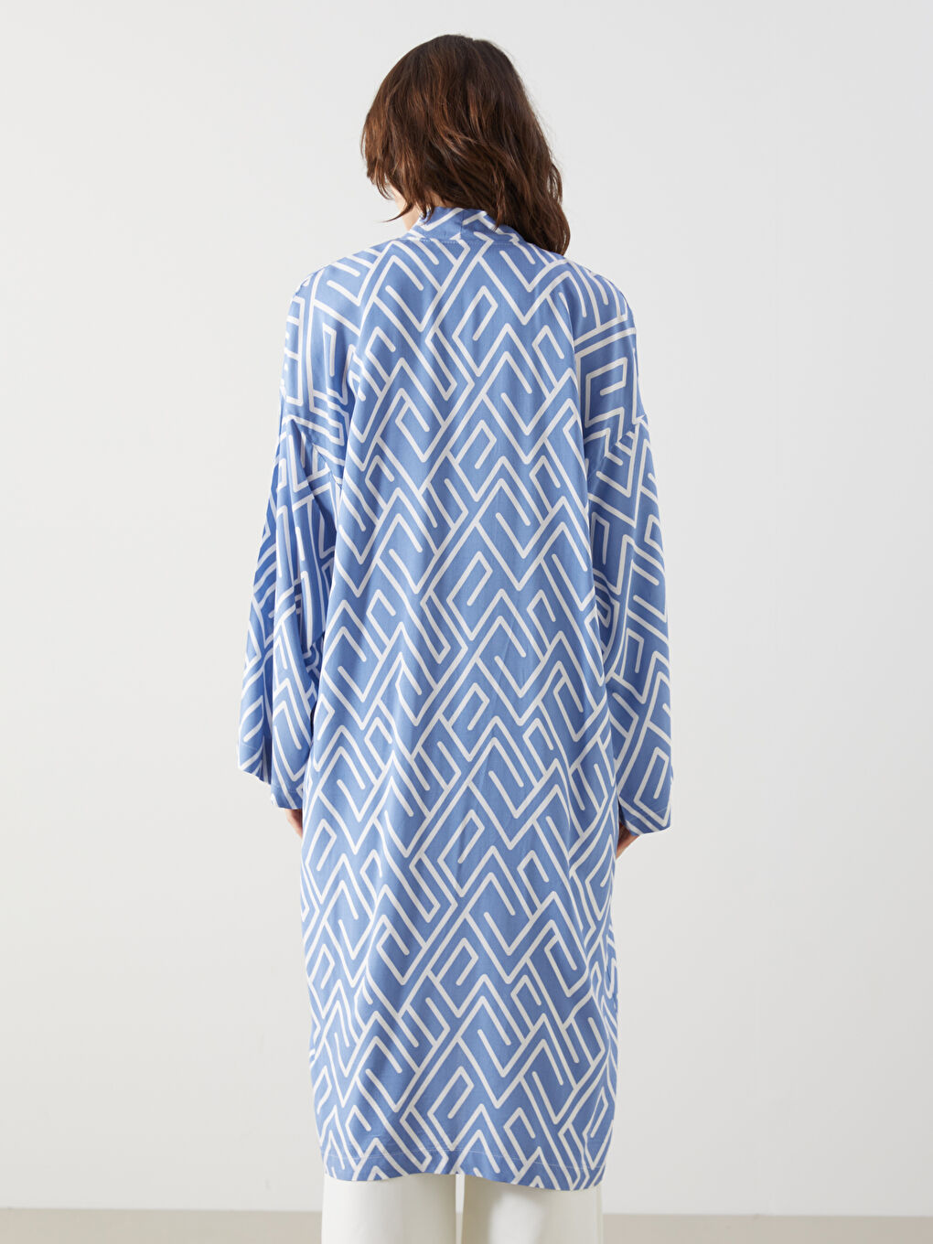 Shawl Collar Patterned Oversize Women's Kimono -S5DP18Z8-LTM