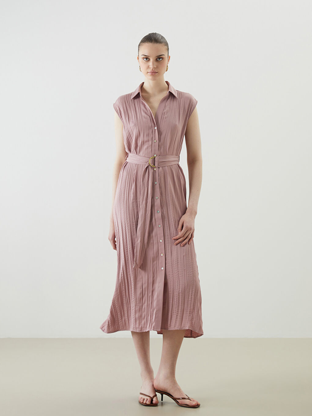 Belted Satin Shirt Dress -S5DP25Z8-FFK