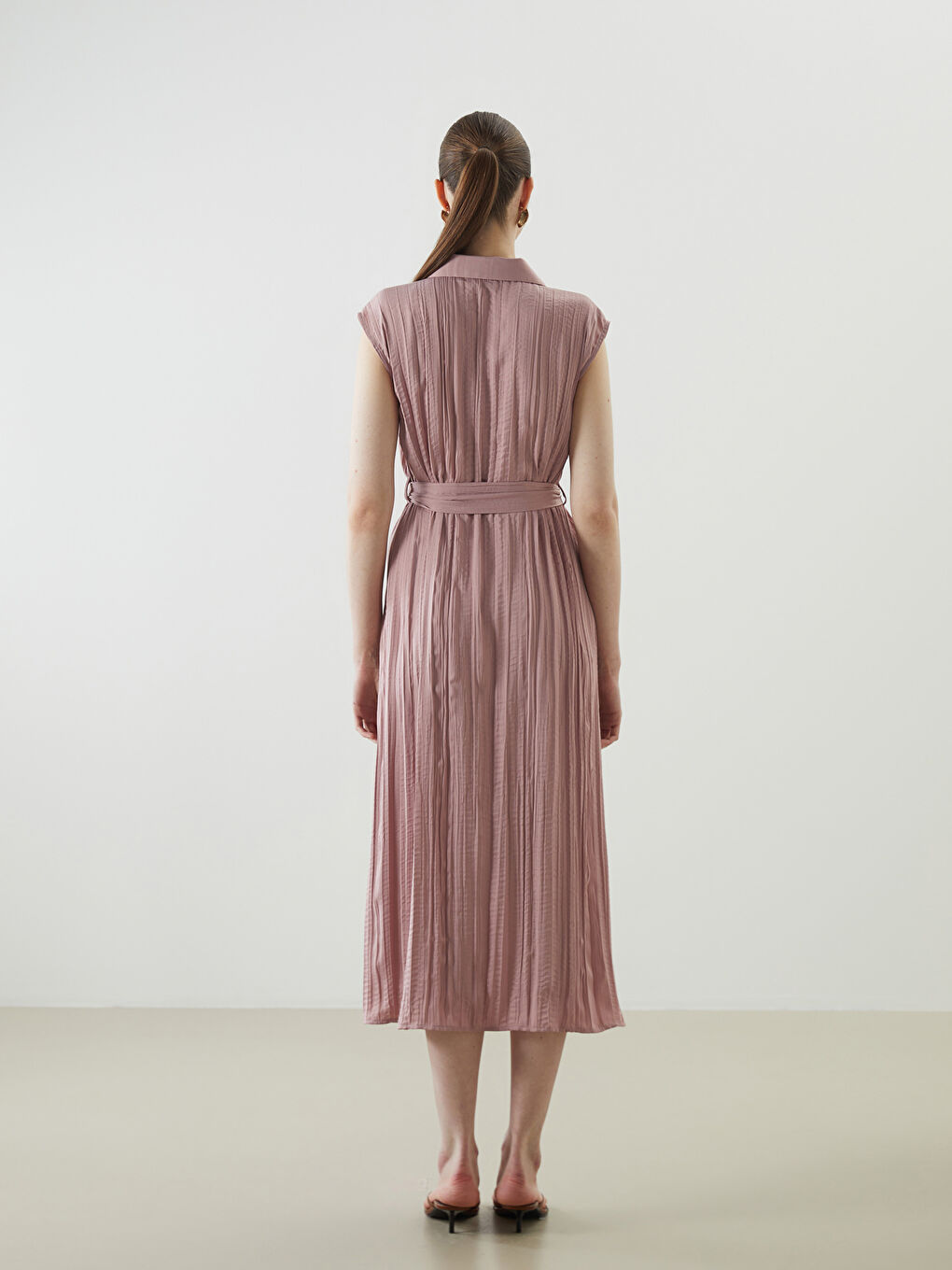 Belted Satin Shirt Dress -S5DP25Z8-FFK