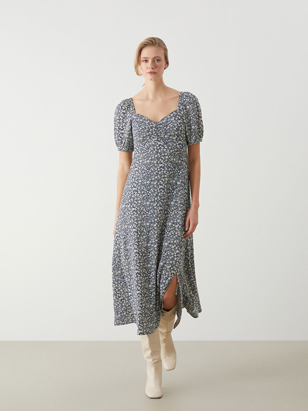 Floral Ruched Women's Midi Dress -S5DP28Z8-LQQ