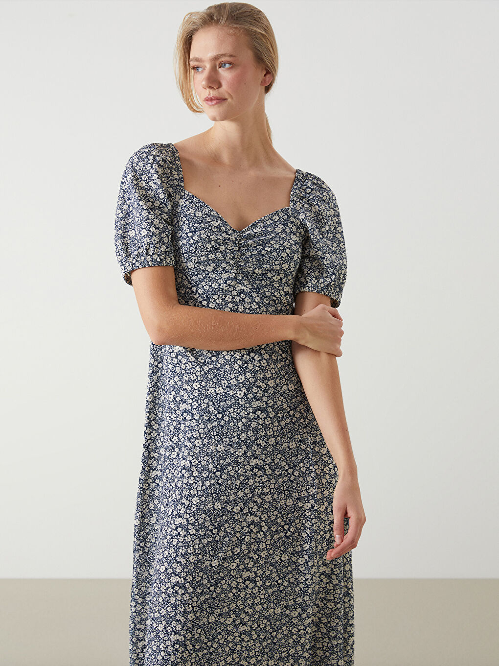 Floral Ruched Women's Midi Dress -S5DP28Z8-LQQ