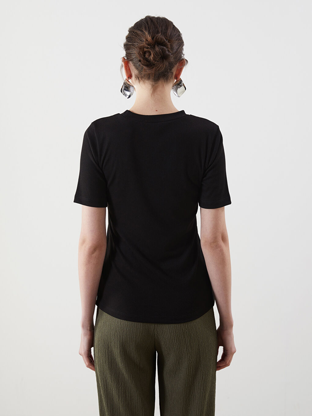 Crew Neck Striped Ribbed Women's T-Shirt -S5DP36Z8-CVL