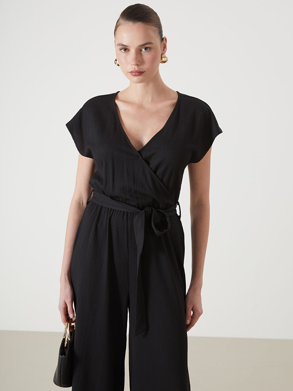 Double Breasted Textured Women's Jumpsuit -S5DP42Z8-CVL