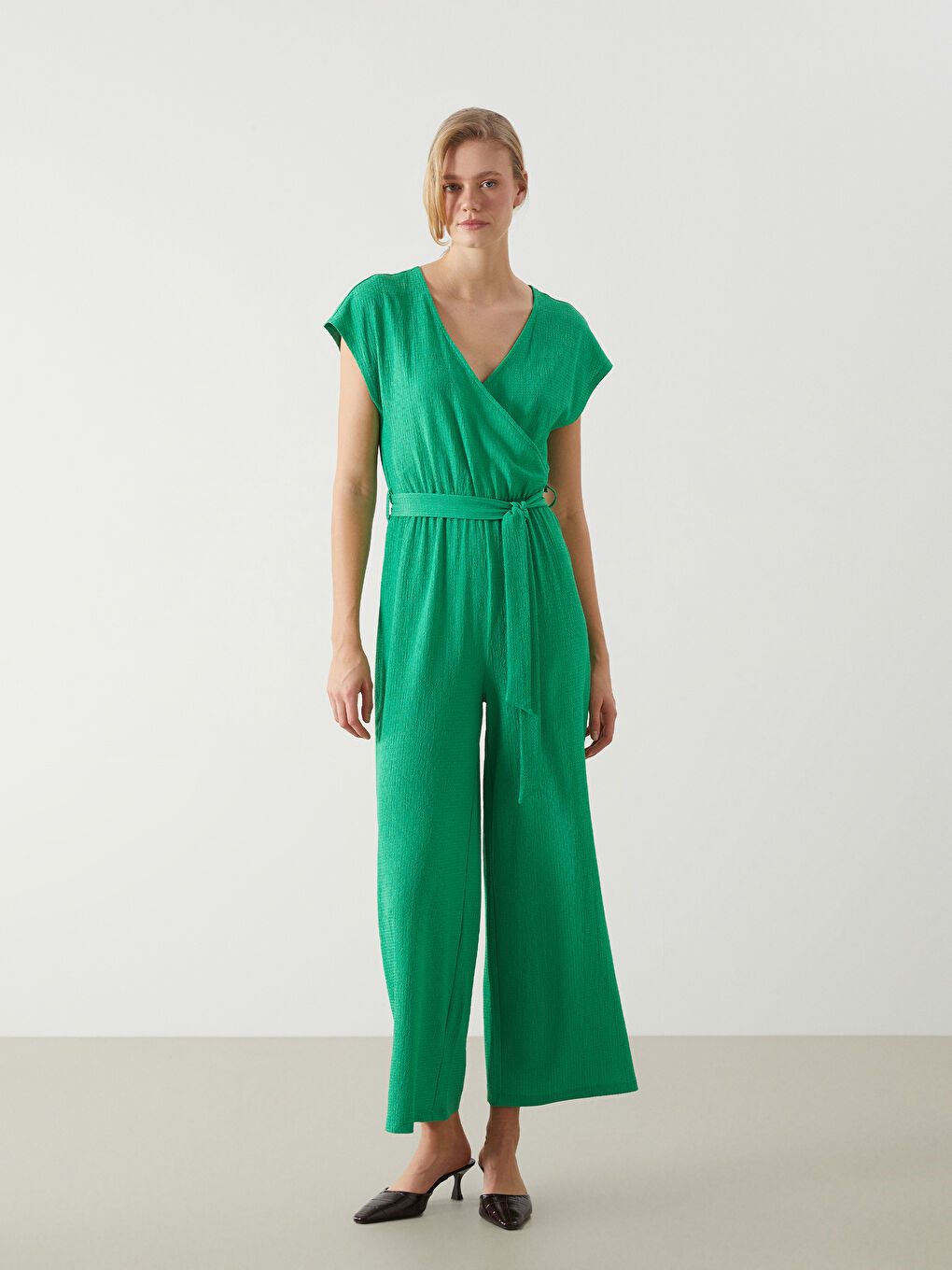 Double Breasted Textured Women's Jumpsuit -S5DP43Z8-GE6