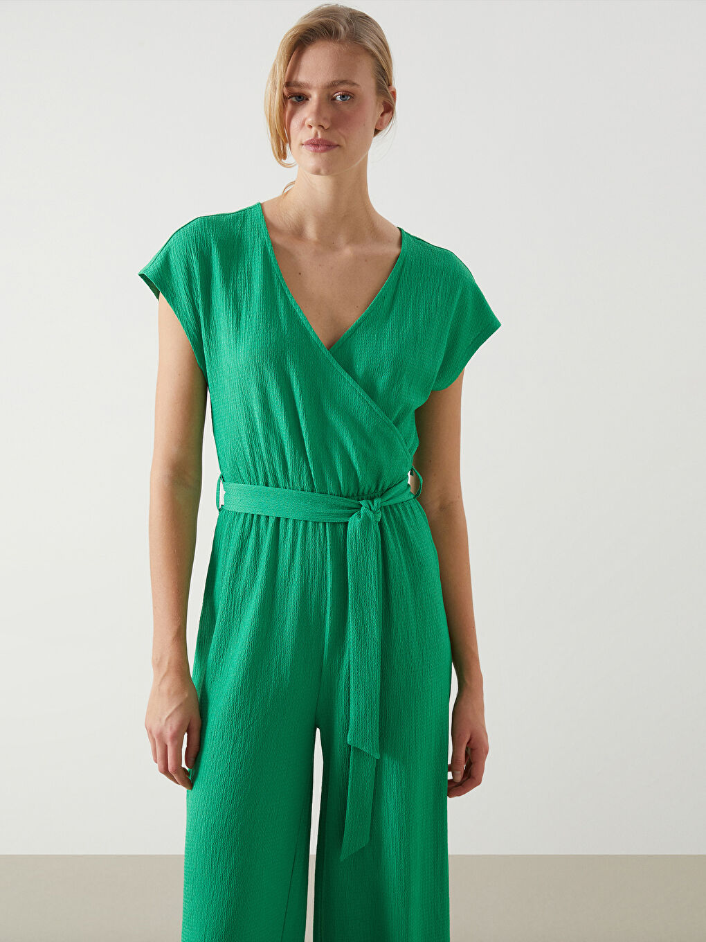 Double Breasted Textured Women's Jumpsuit -S5DP43Z8-GE6