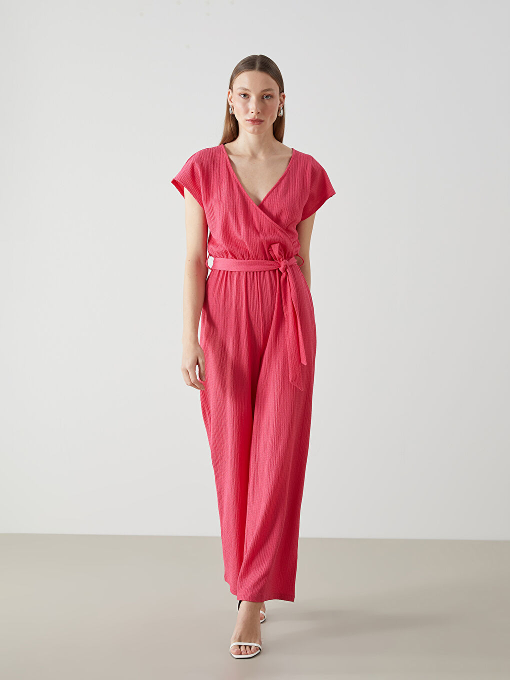 Double Breasted Textured Women's Jumpsuit -S5DP43Z8-H5A