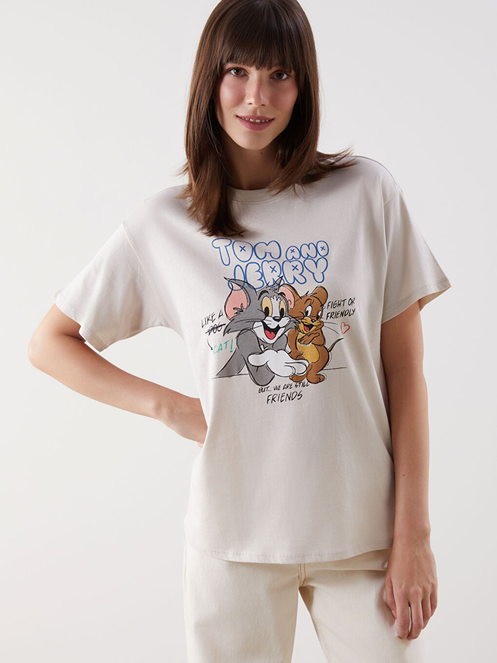 Crew Neck Tom and Jerry Printed Women's T-Shirt -S5DP81Z8-FXP