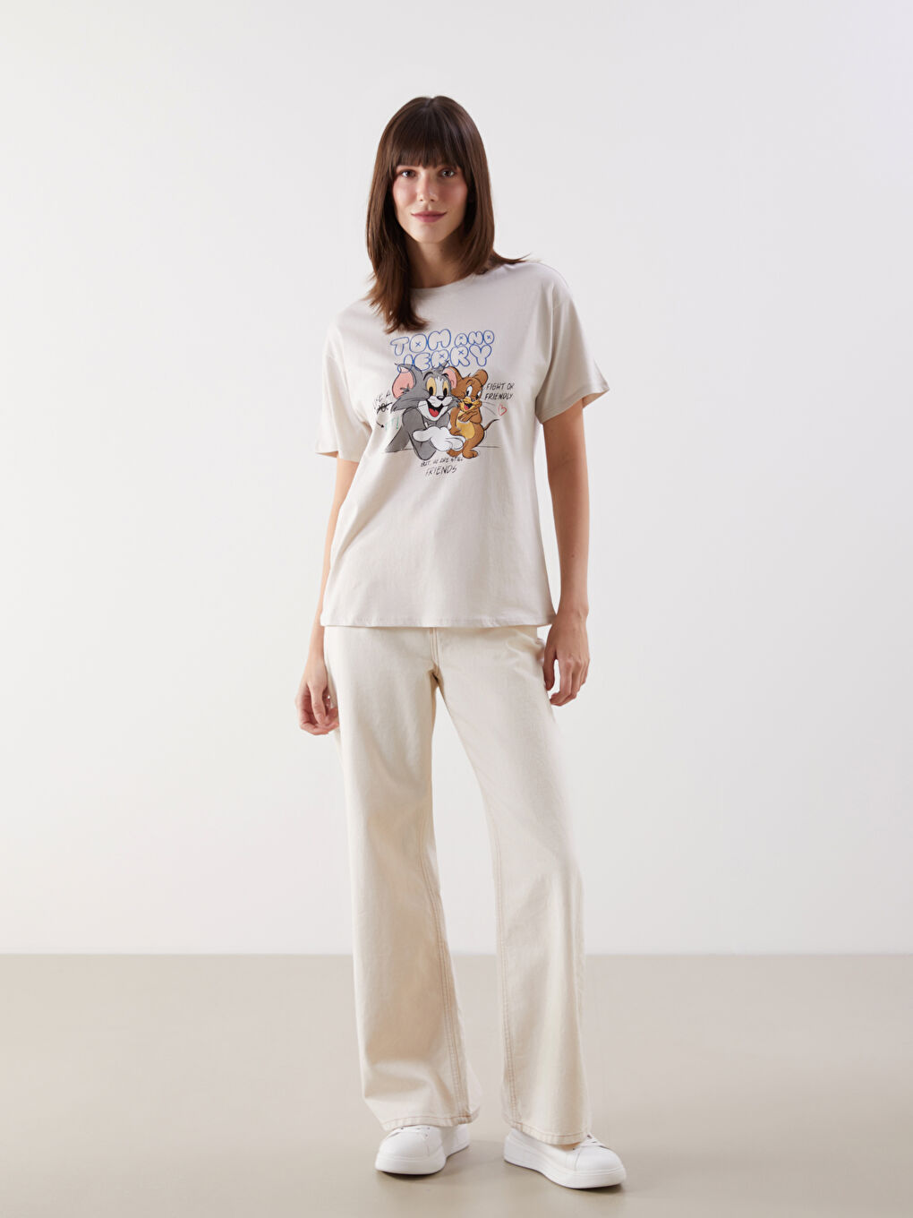 Crew Neck Tom and Jerry Printed Women's T-Shirt -S5DP81Z8-FXP