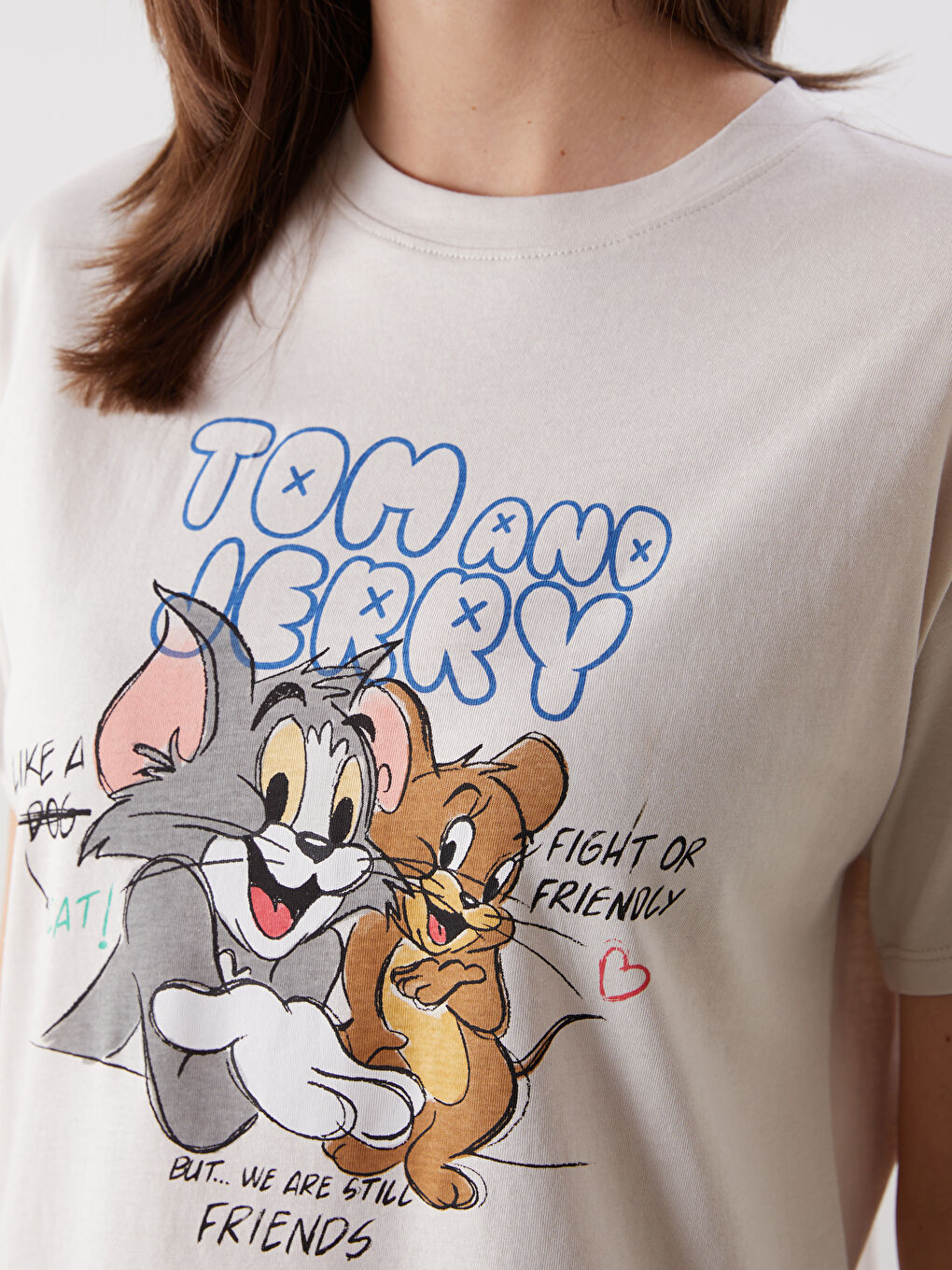 Crew Neck Tom and Jerry Printed Women's T-Shirt -S5DP81Z8-FXP
