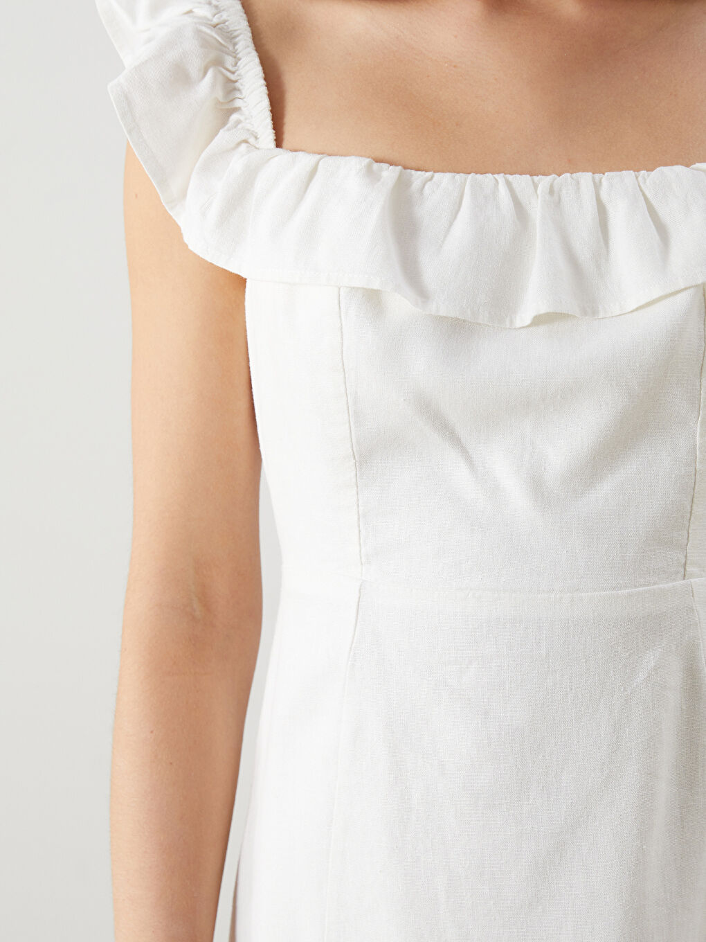 Plain Ruffled Women's Linen Blend Dress -S5DP85Z8-Q6K