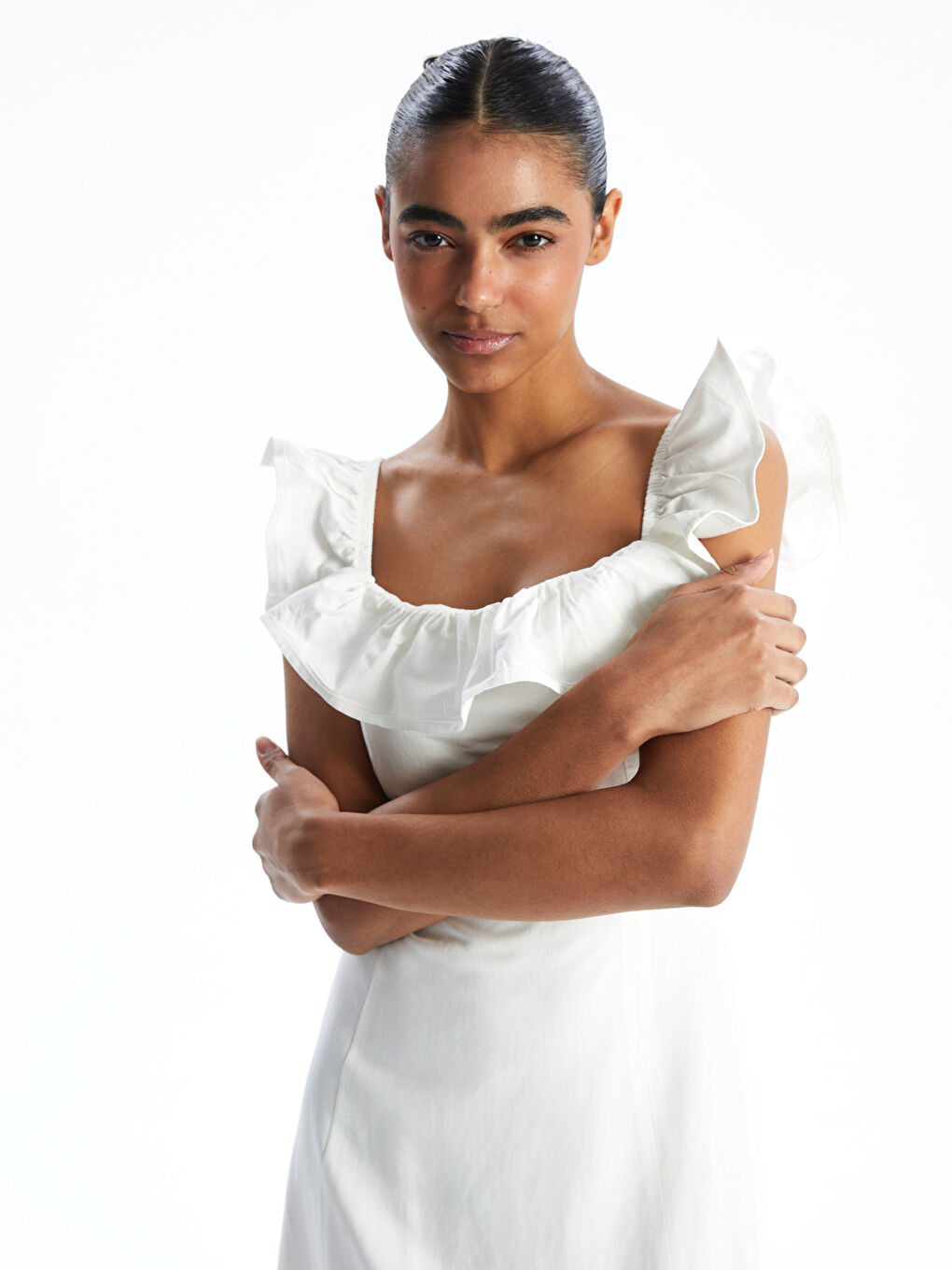 Square Collar Linen Blend Women's Dress-1
