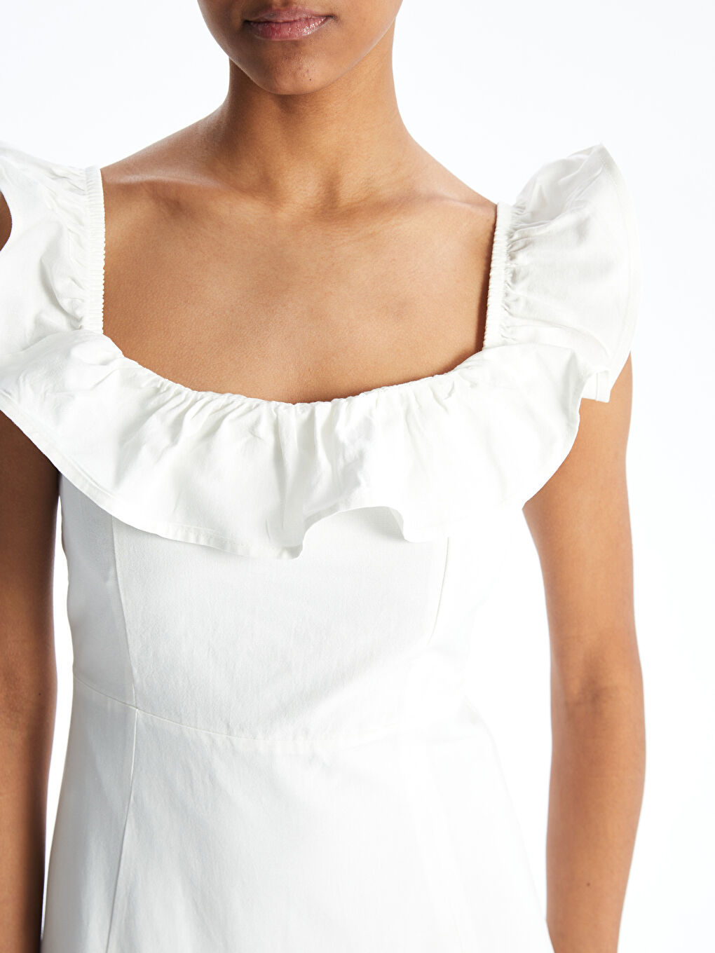 Square Collar Linen Blend Women's Dress-2