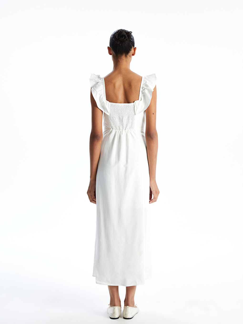 Square Collar Linen Blend Women's Dress-3