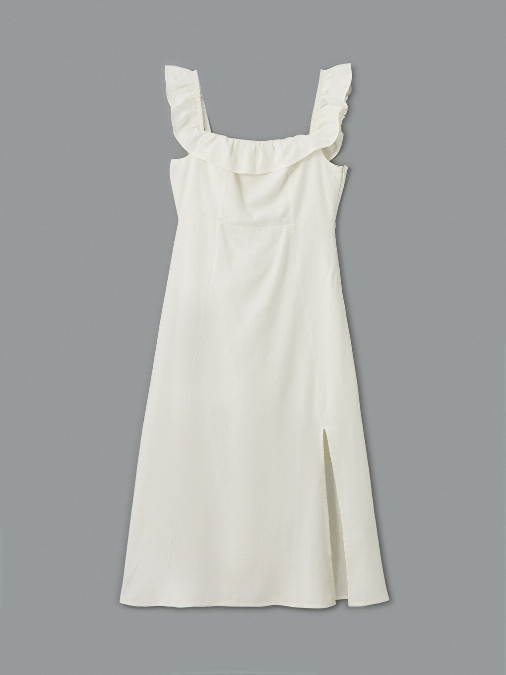 Plain Ruffled Women's Linen Blend Dress -S5DP85Z8-Q6K