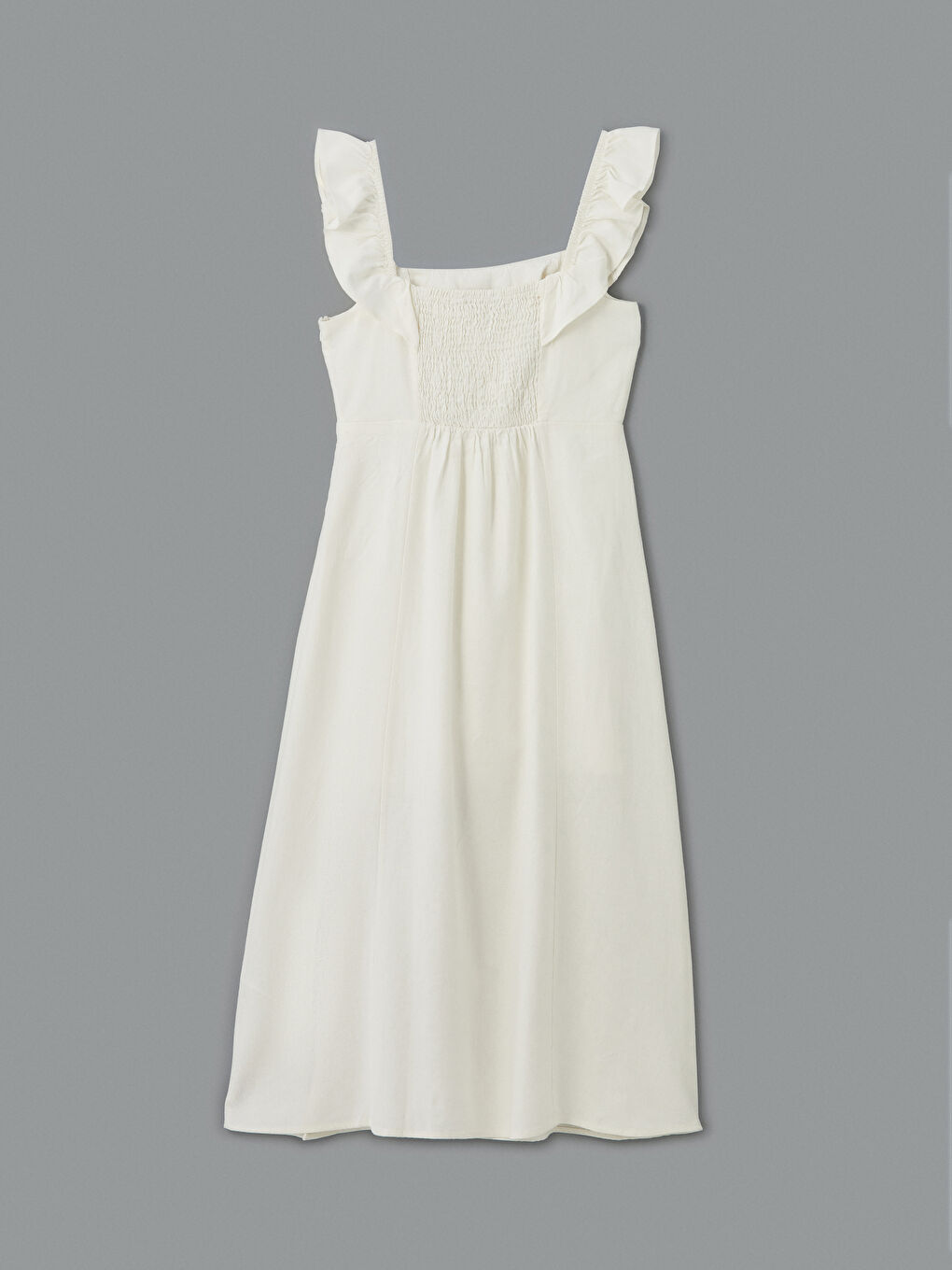 Plain Ruffled Women's Linen Blend Dress -S5DP85Z8-Q6K