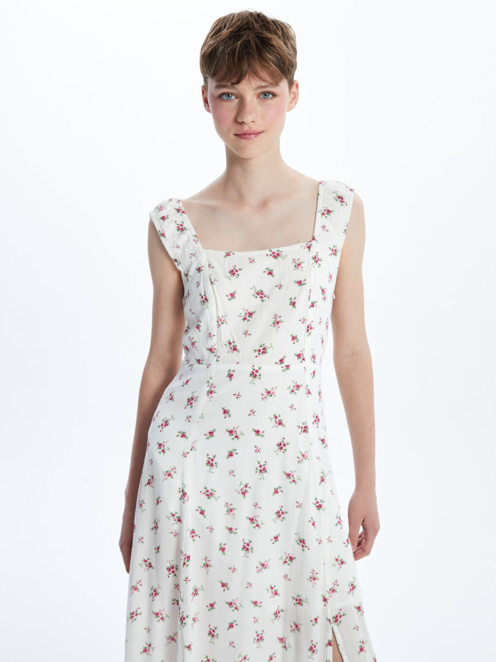 Square Collar Floral Women's Dress -S5DP90Z8-J1F