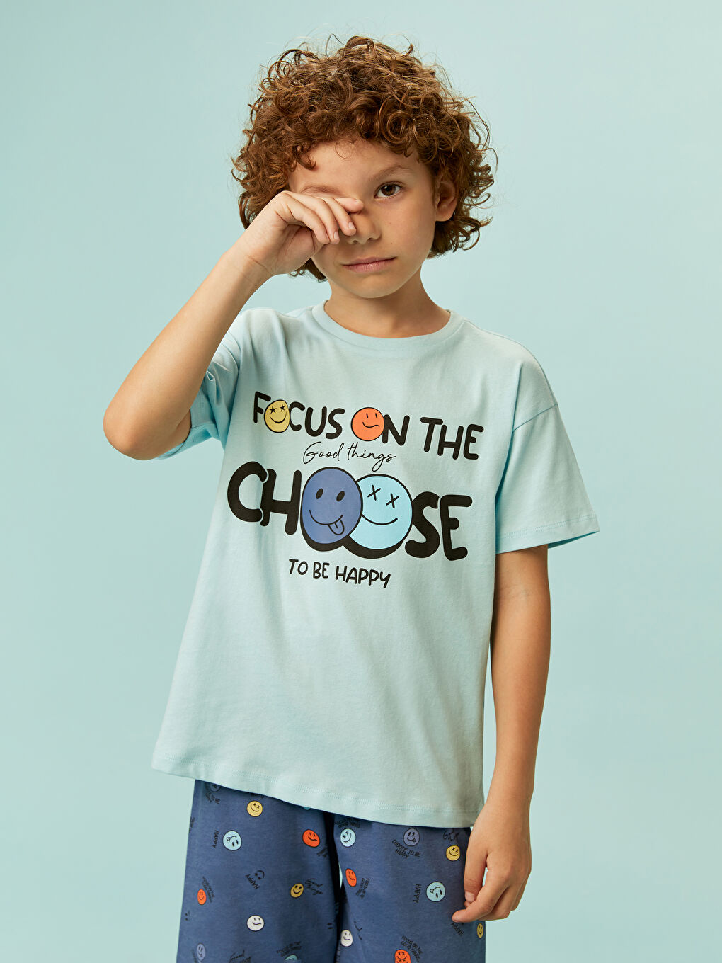 Crew Neck Printed Boys' Shorts Pyjamas Set -S5DQ56Z1-QWX