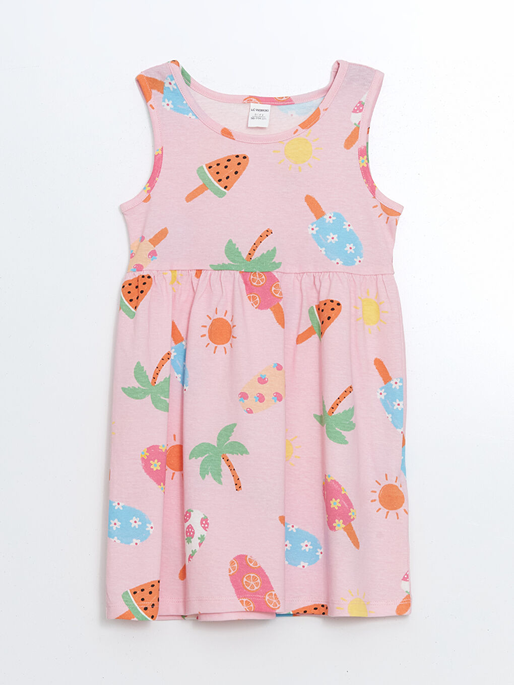 Crew Neck Printed Girl’S Cotton Dress -S5DR21Z1-LT4
