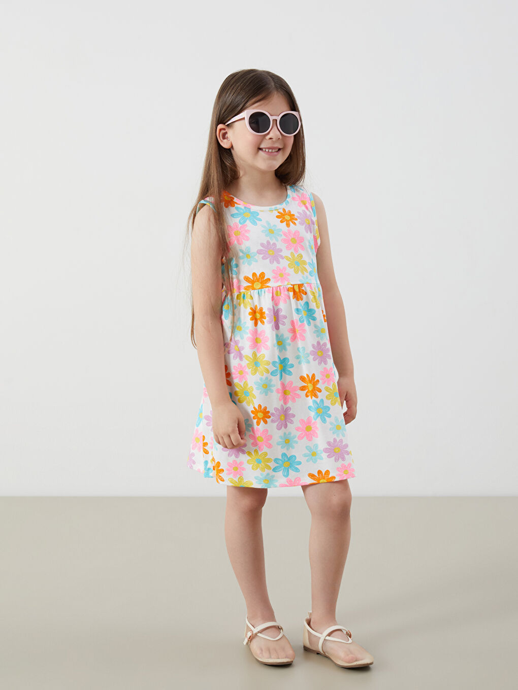 Crew Neck Printed Girls' Jersey Dress -S5DR21Z1-LRA