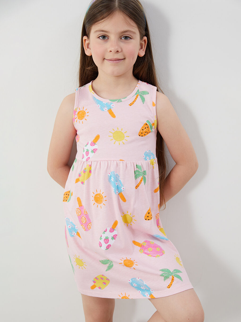 Crew Neck Printed Girls' Jersey Dress -S5DR21Z1-LT4