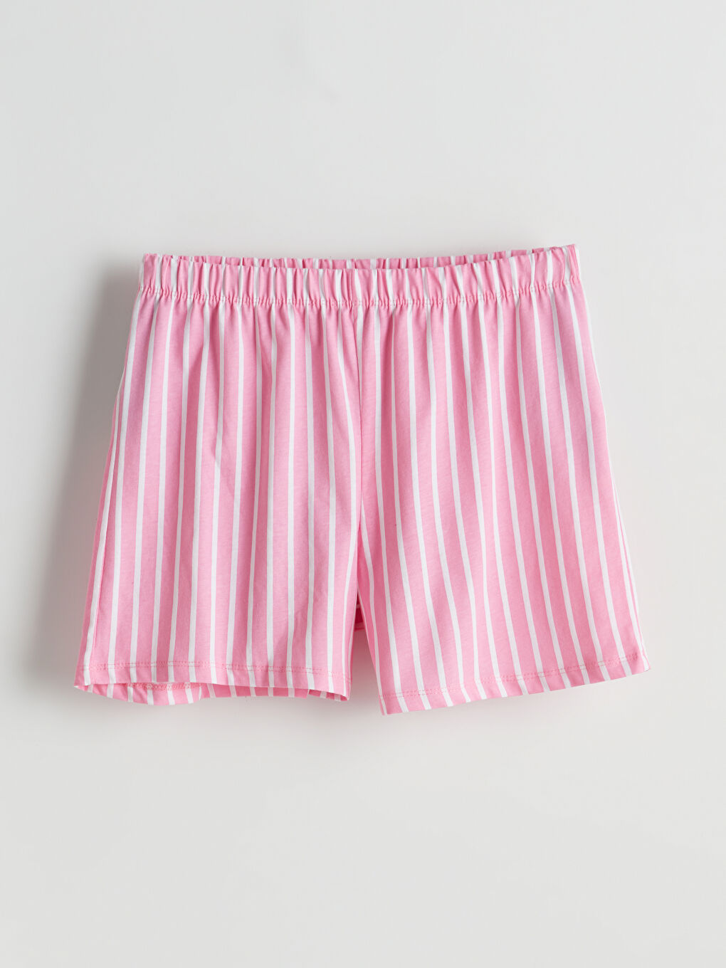 Pembe Beli Lastikli Çizgili Kadın Şort Pijama Altı-4