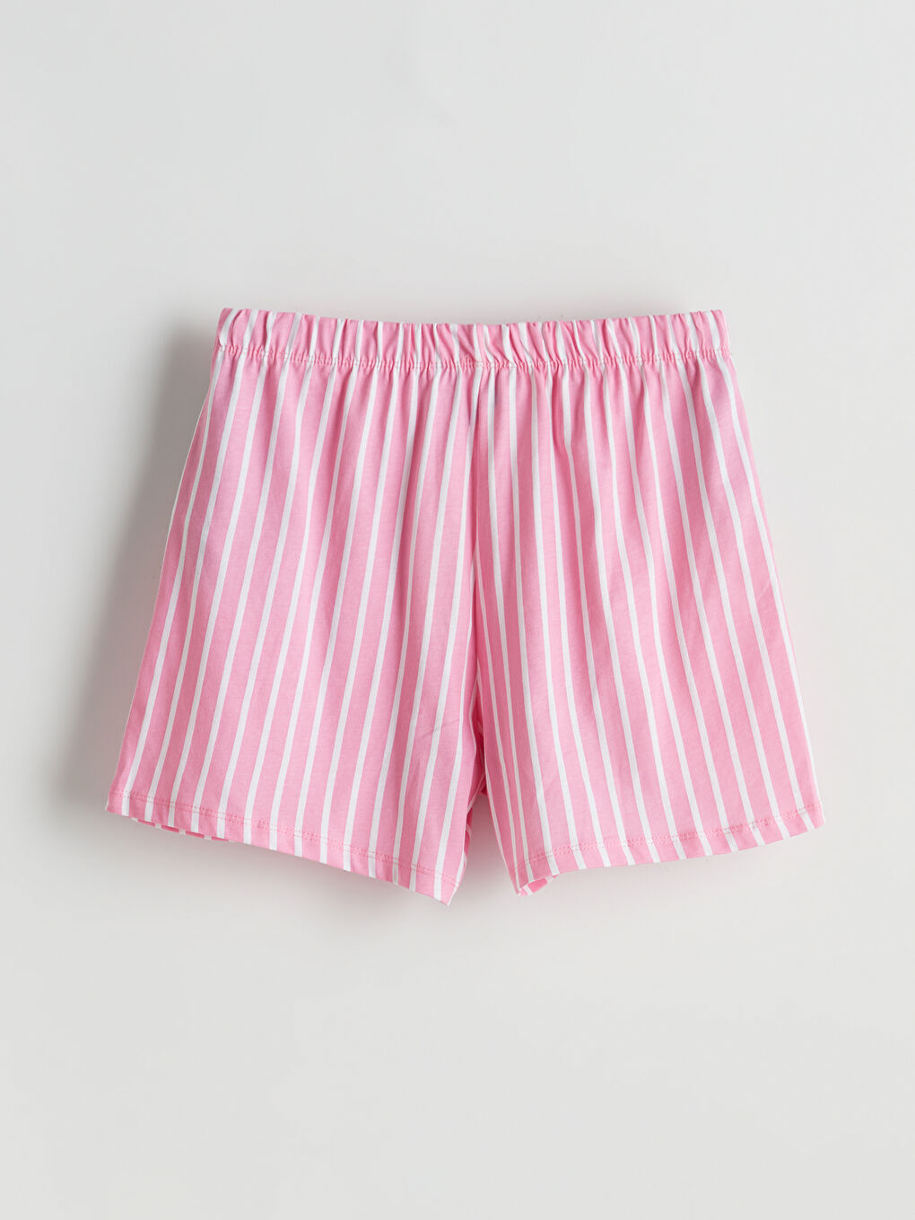 Pembe Beli Lastikli Çizgili Kadın Şort Pijama Altı-5