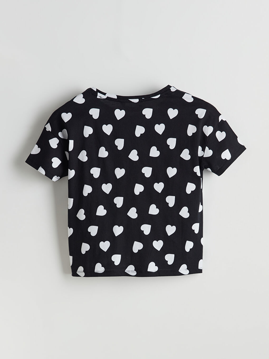 Siyah Bisiklet Yaka Baskılı Kadın Pijama Üstü-5