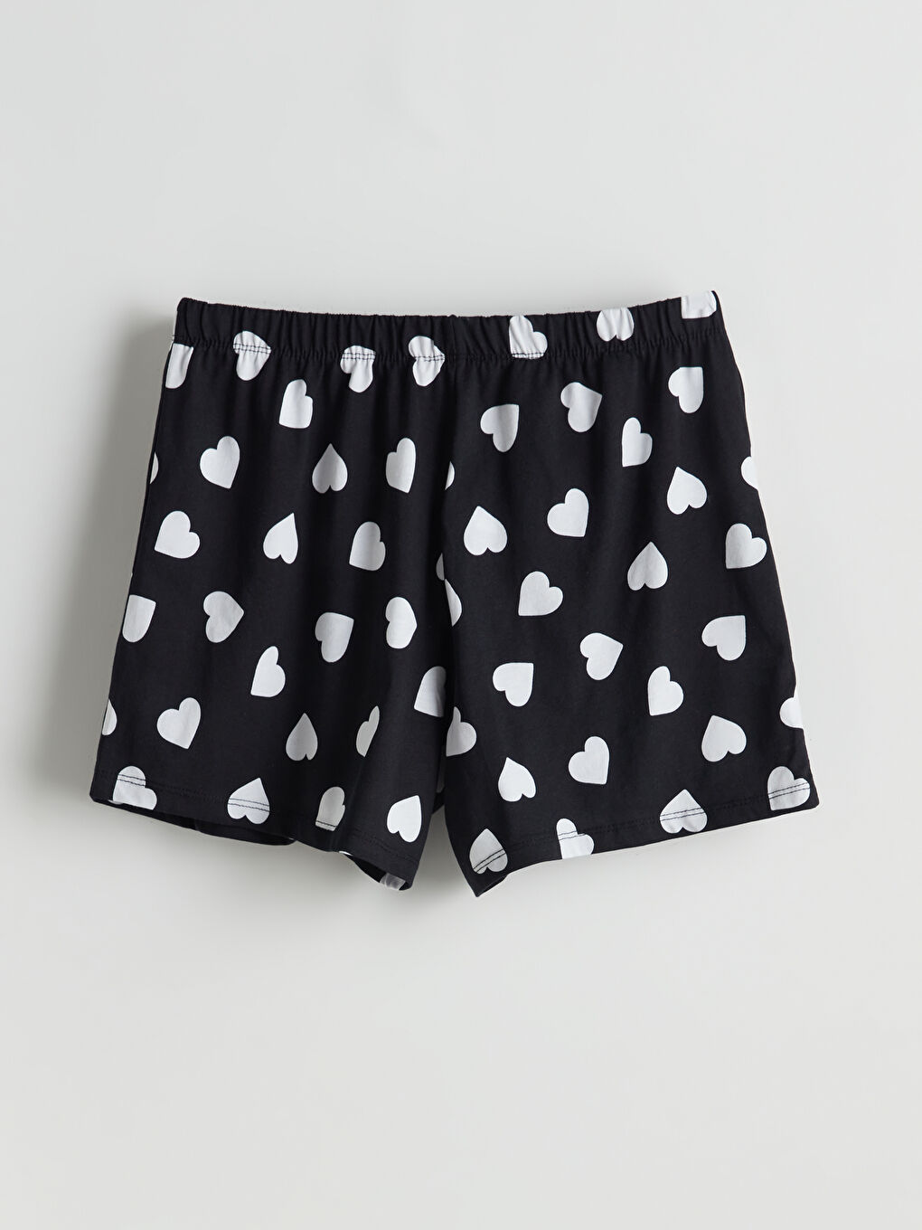 Siyah Beli Lastikli Desenli Kadın Şort Pijama Altı-5