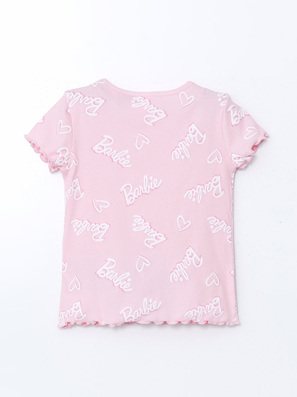 Pembe Bisiklet Yaka Barbie Baskılı Kız Çocuk Tişört-1
