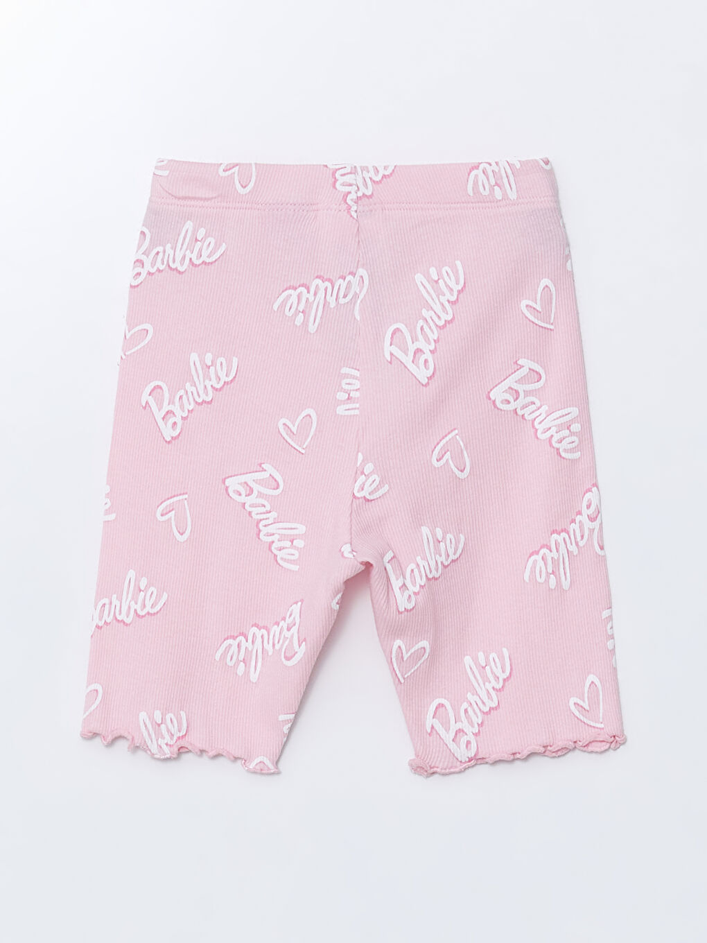 Pembe Beli Lastikli Barbie Baskılı Kız Çocuk Tayt-1