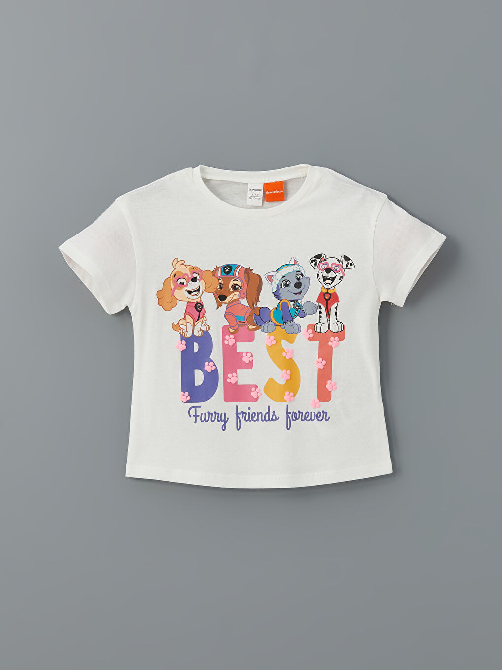 Ekru Bisiklet Yaka Paw Patrol Baskılı Kız Çocuk Tişört