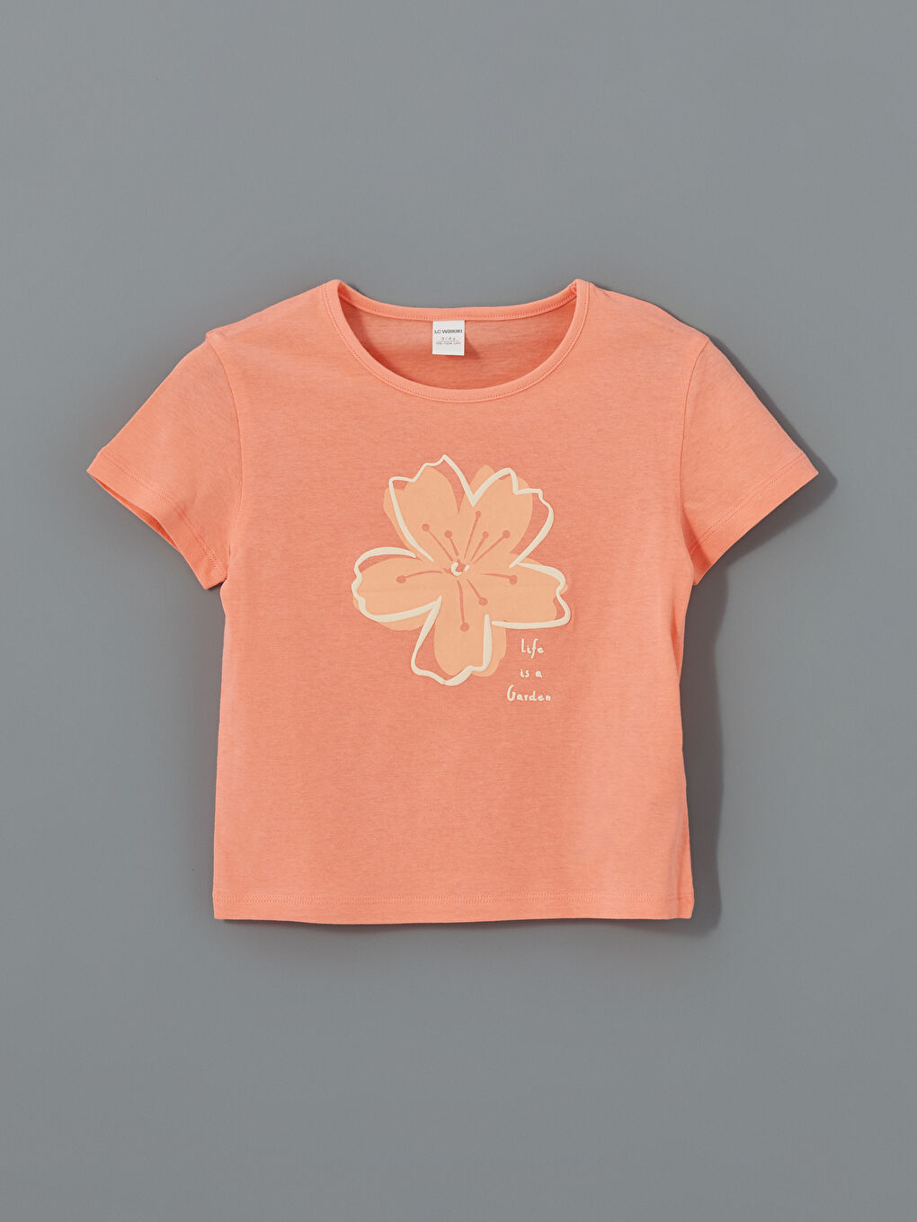Mercan Bisiklet Yaka Çiçekli Kız Çocuk Tişört