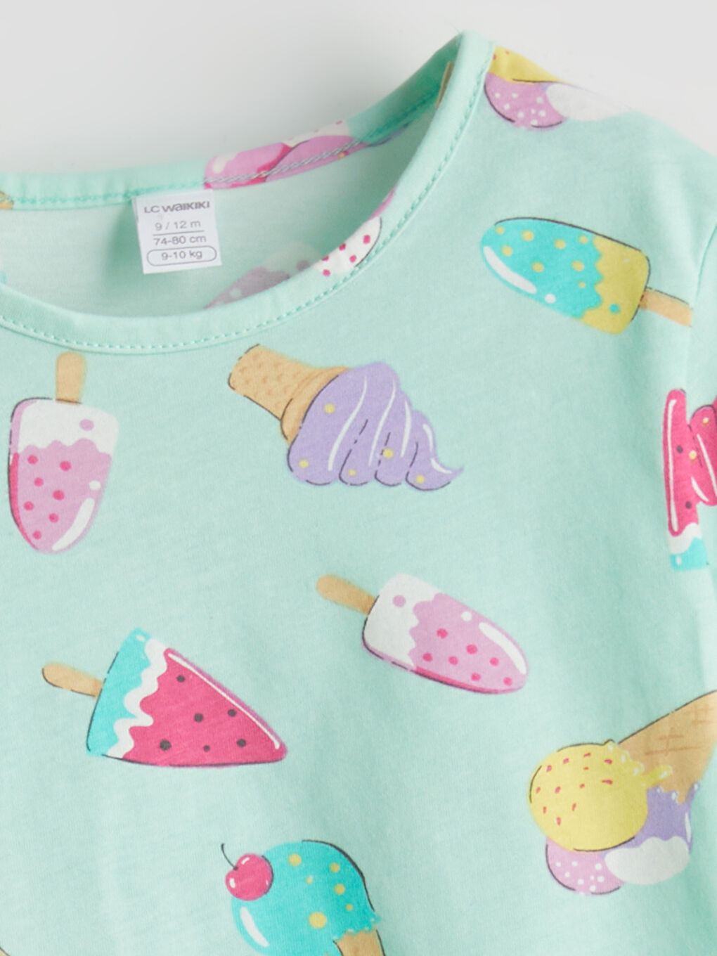 Yeşil Dondurma Baskılı Kız Çocuk Tişört-1