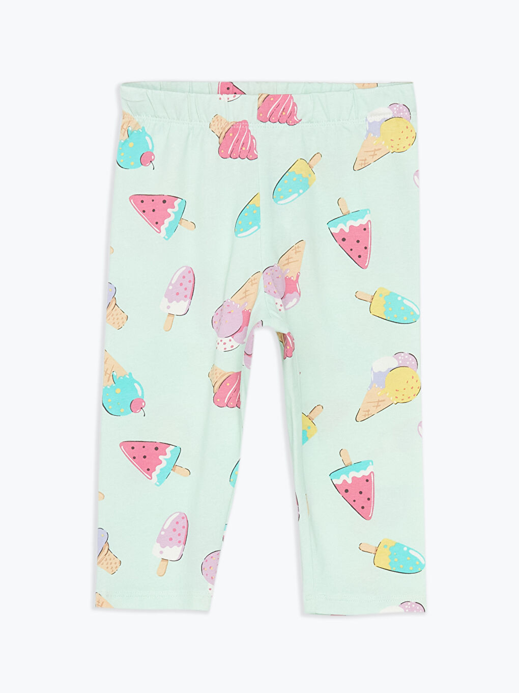 Yeşil Beli Lastikli Baskılı Kız Çocuk Tayt