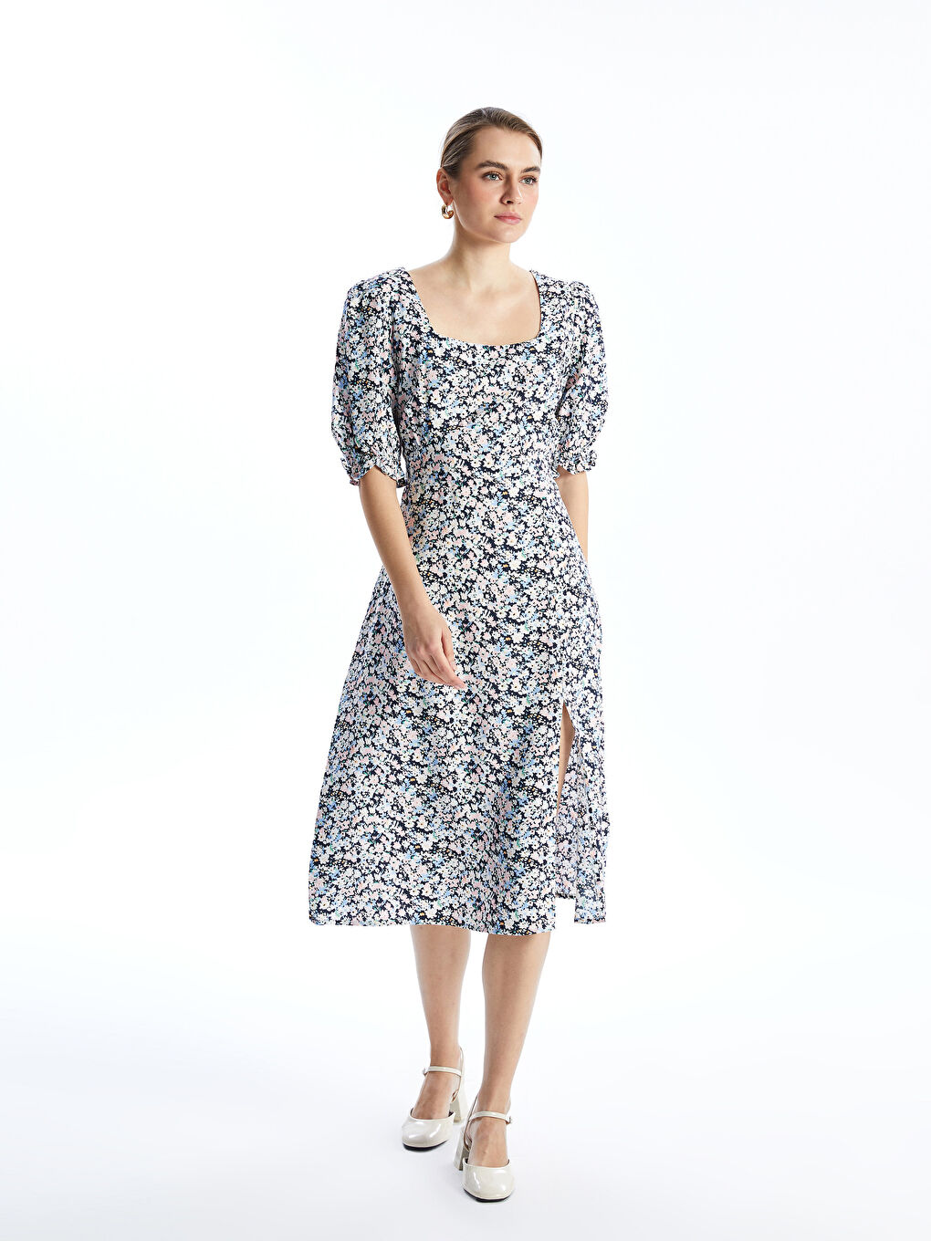 Square Collar Floral Women's Dress -S5DS57Z8-F9C