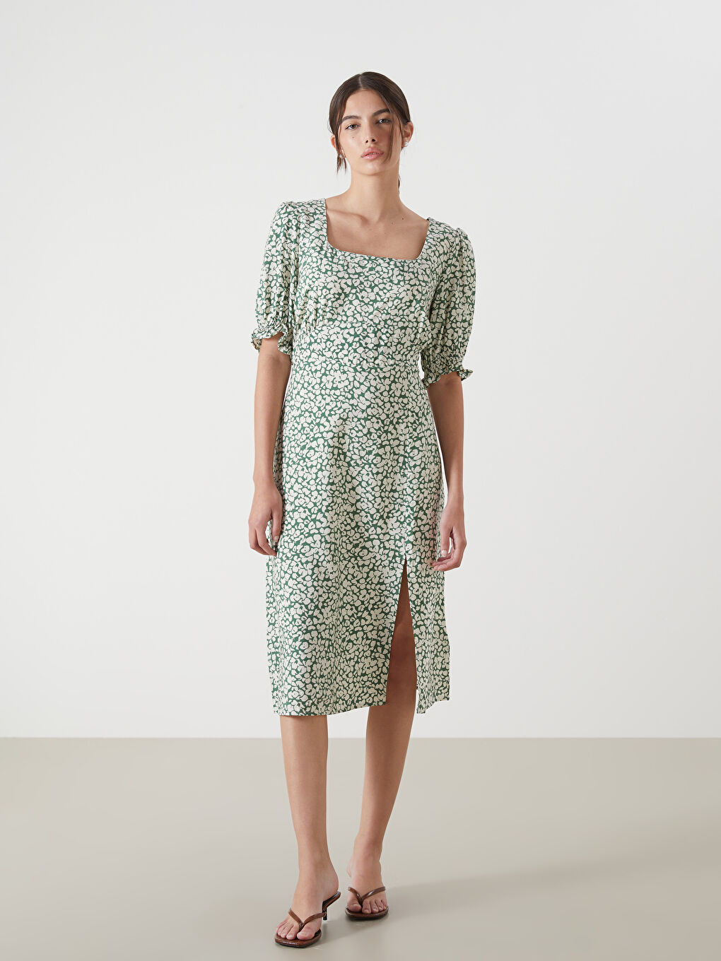 Square Collar Floral Women's Dress -S5DS57Z8-LRR