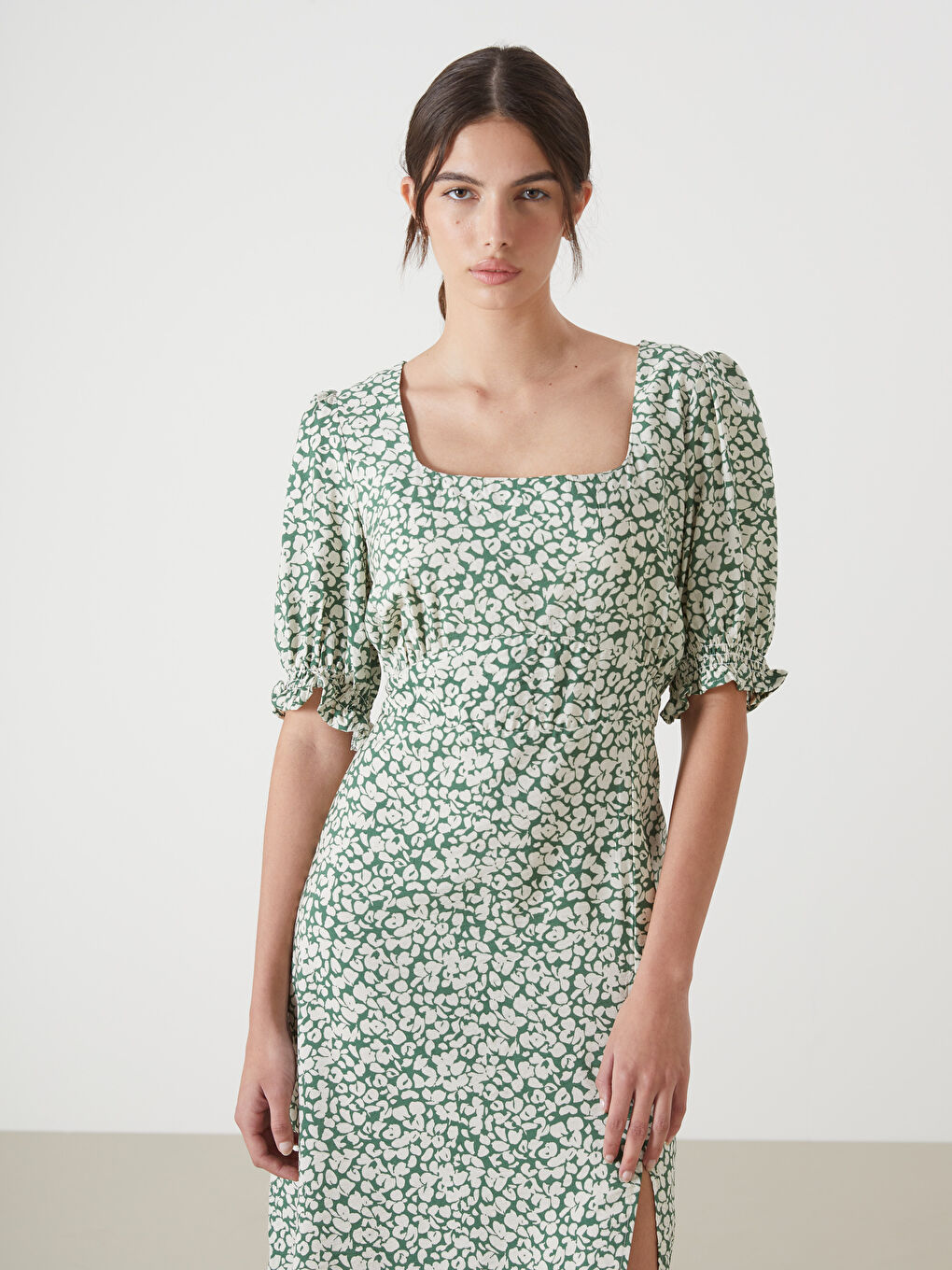 Square Collar Floral Women's Dress -S5DS57Z8-LRR