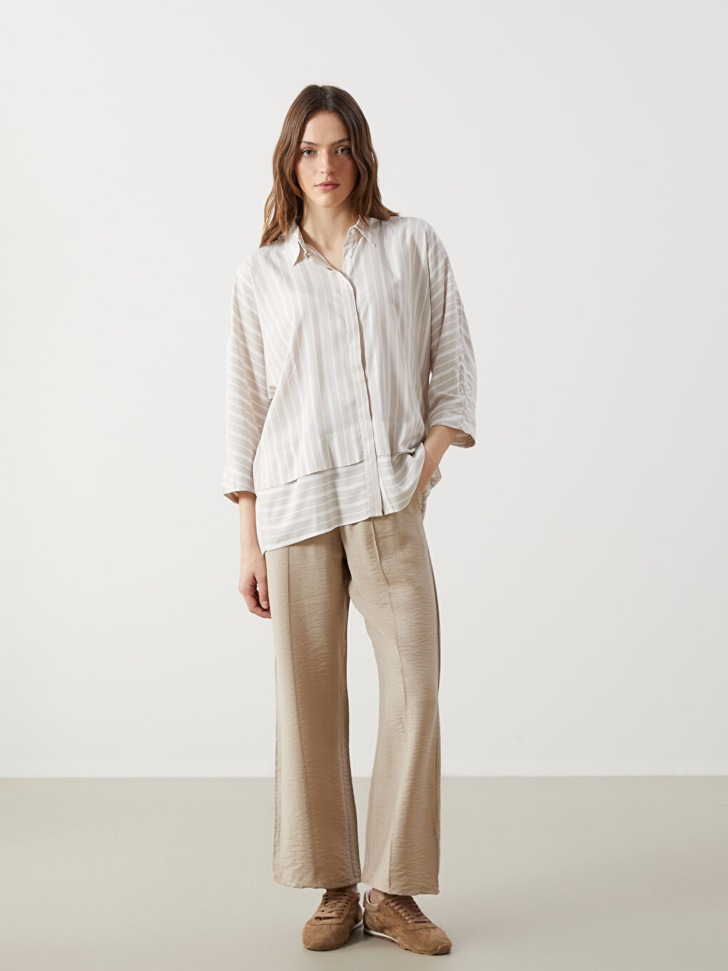 Elastic Waist Textured Wide Leg Women's Trousers -S5DS65Z8-GD0