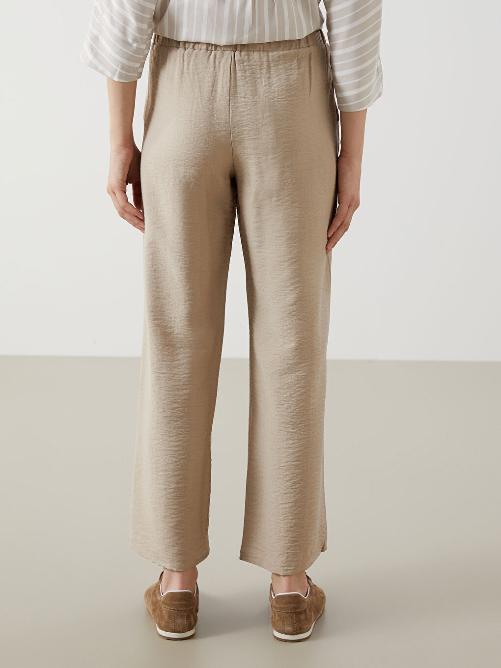 Elastic Waist Textured Wide Leg Women's Trousers -S5DS65Z8-GD0