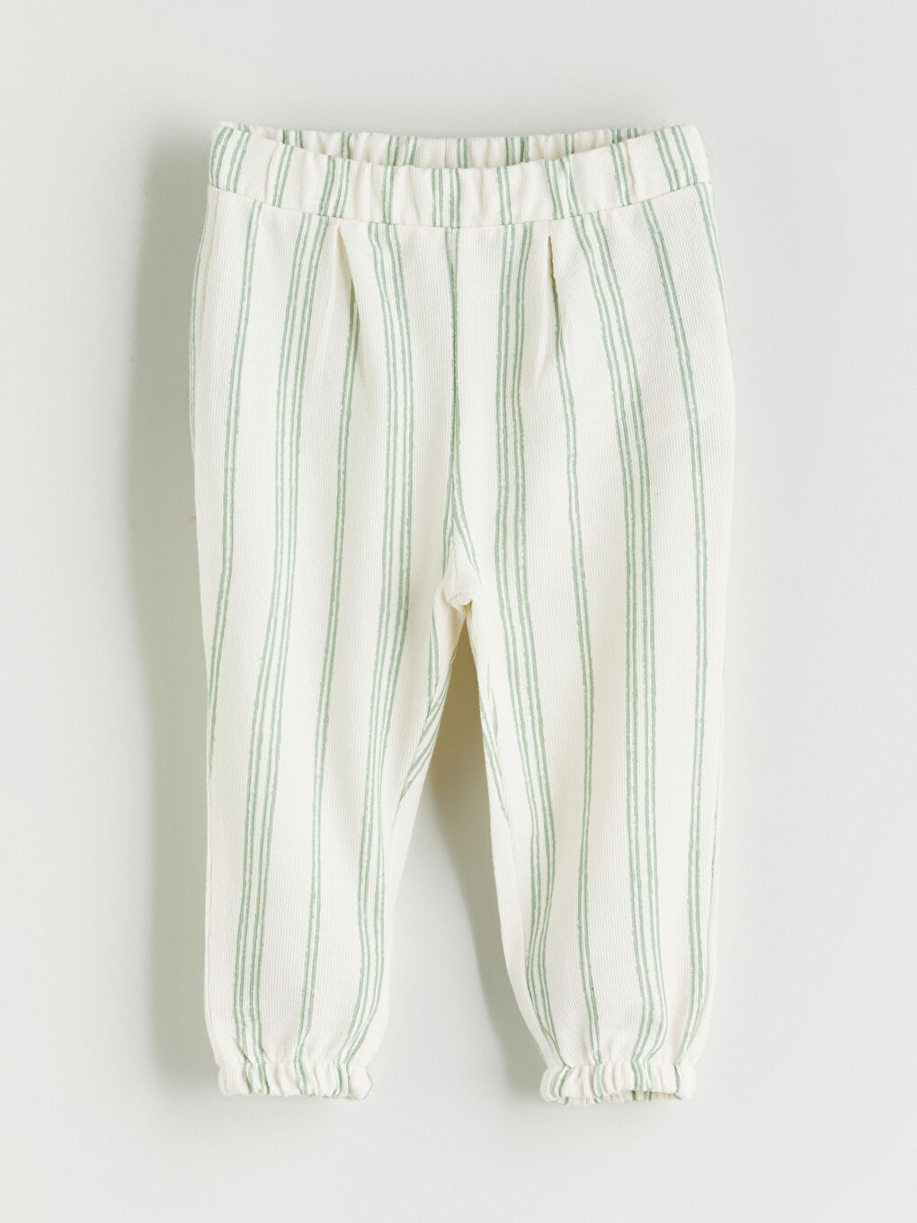 Ekru Beli Lastikli Çizgili Erkek Bebek Jogger Pantolon